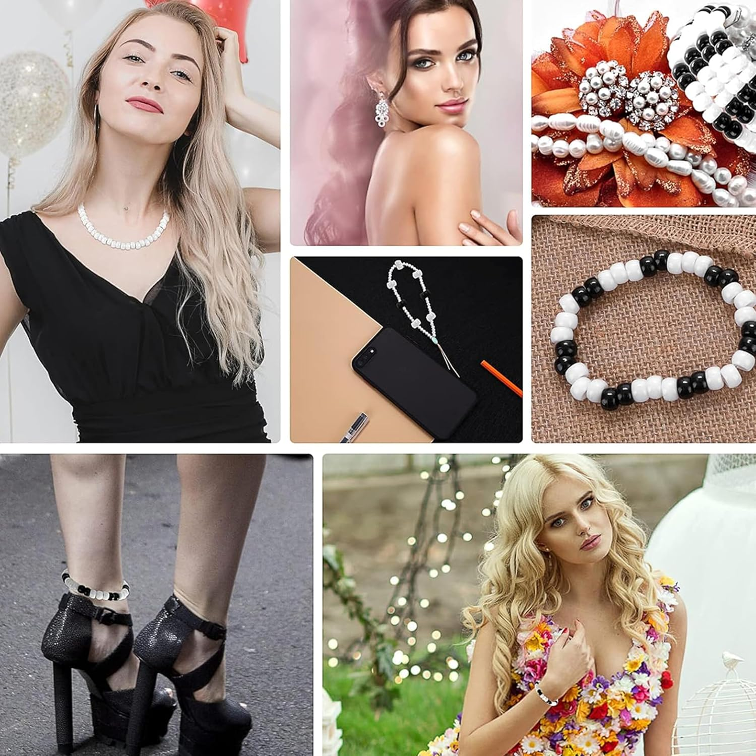 1200Pcs Pony Beads Bulk,9Mm Plastic Beads Jewellery Making Supplies,4 Styles Neutral Pony Beads for Bracelet Making Kit,Hair Beads for Braids,For Jewellery Making DIY Crafts image number 2