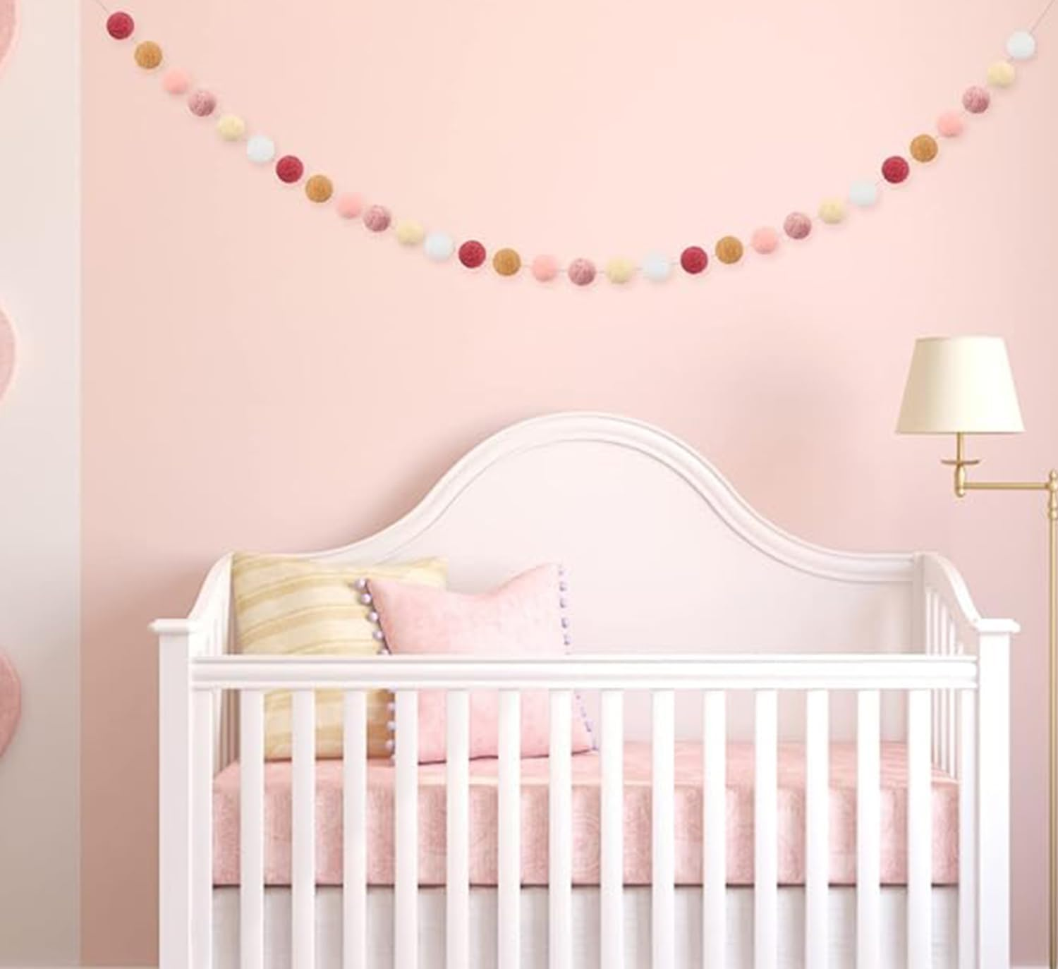 Pom Pom Felt Ball Garland, 6.6 Feet, 30 Balls, Colourful Boho Decor for Party, Home, Nursery, 3 Pieces (Rose Pink) image number 6