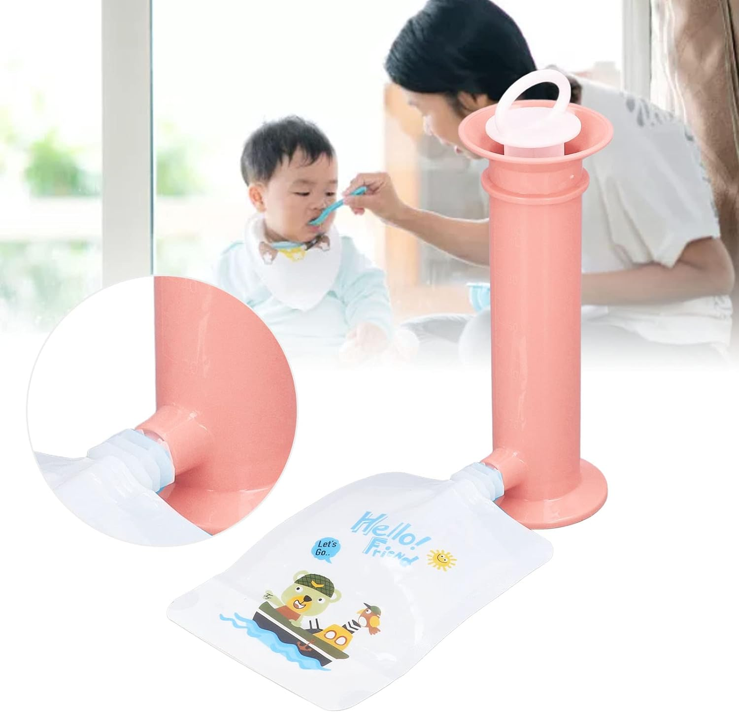 Fruit Puree Filler, 7 Set Reusable Pure Color Pouches 100-200Ml Toddler Fruit Squeeze Puree Filler for Kids, Baby Food Pouch Maker Safe Baby Food Dispenser for Home Pouch Filling (Pink) image number 2