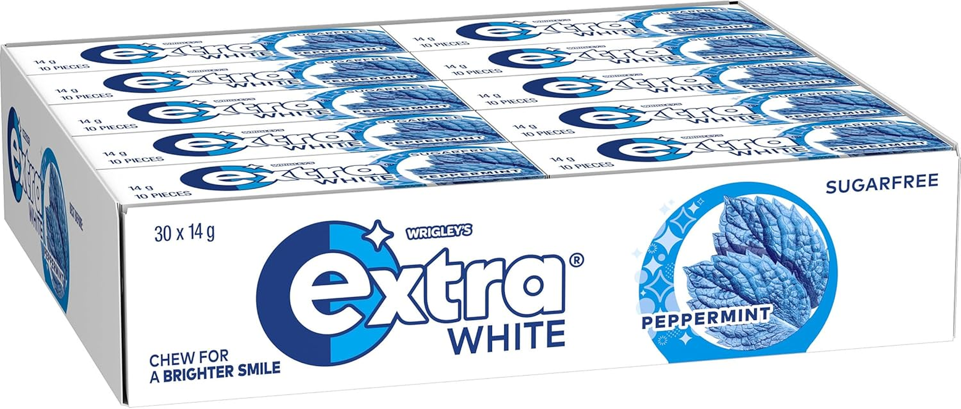 Extra White Peppermint Flavour Chewing Gum, 30 X 14G Packs image number 2