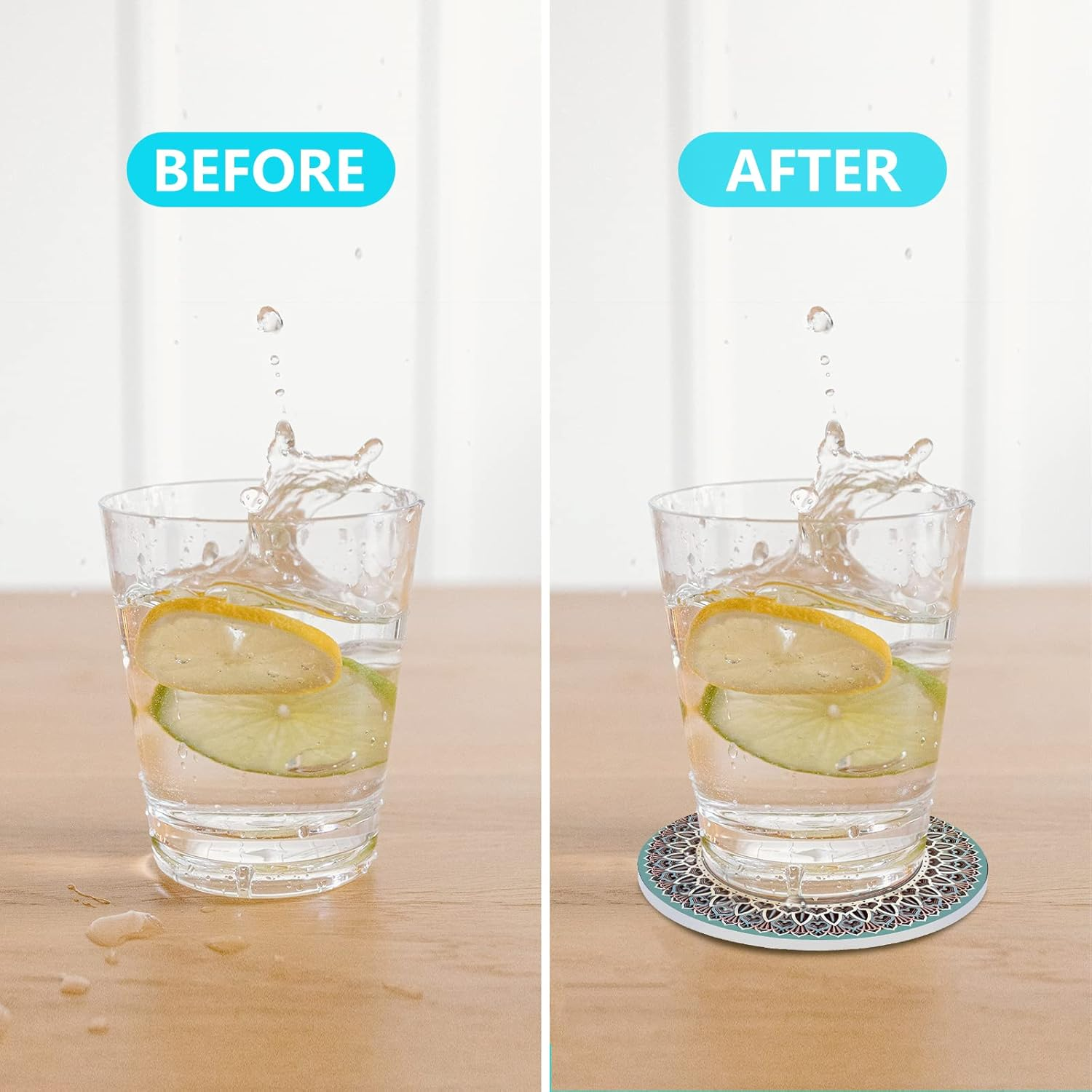 Mandala Coasters for Drinks,Doawbang Absorbent Ceramic Stone Coasters Set of 4 Cork Base Marble Art Cups Table Mats for Home Decor (Green) image number 1