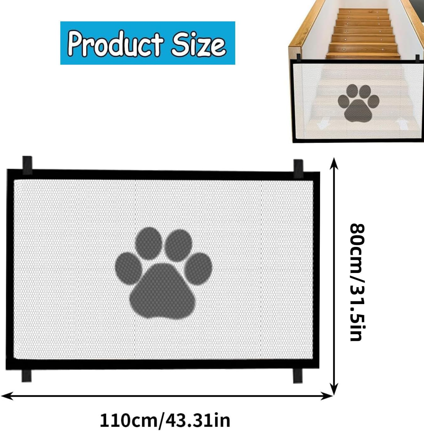 Yharnamite Mesh Dog Gate, Adjustable Indoor Barrier & Puppy Playpen Panel, Portable Folding Pet Safety Gate, Safety Fence for Stairs & Doorways(110 X 80Cm)