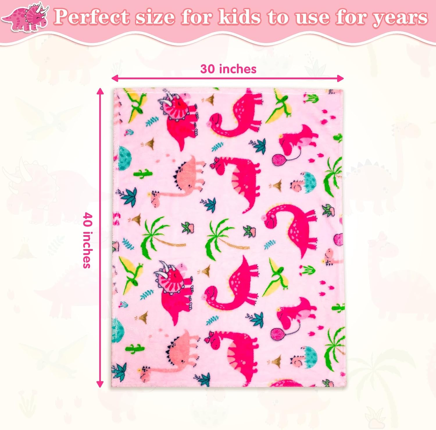Lukeight Pink Dinosaur Toddler Blanket for Girls and Boys, Plush and Thick Girls Blanket Birthday Gifts for Toddler and Baby (Dinosaur, 30X40 Inches) image number 2
