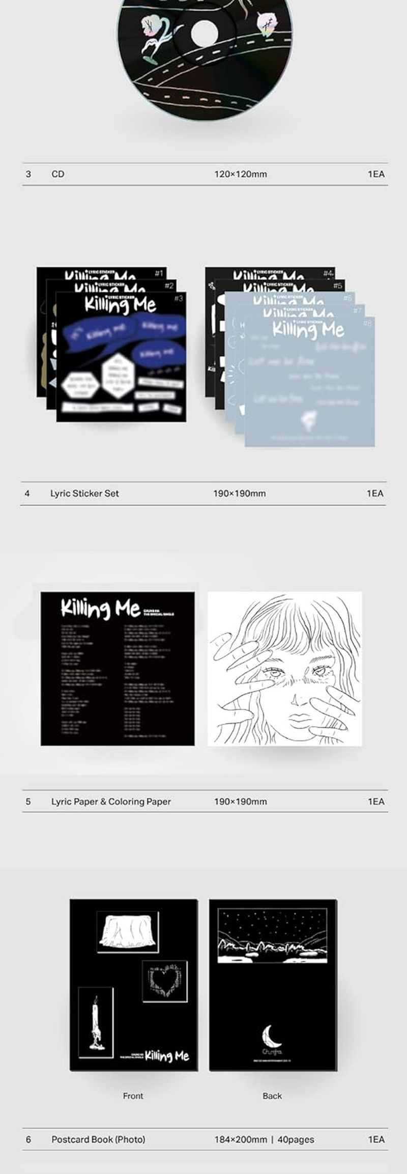 CHUNGHA CHUNG HA Killing Me Special Single Album Cd+1P Folding Poster on Pack+98P Photo&Illust Book+Lyric Sticker+Lyric&Coloring Paper+40P Postcard Book+1P Photocard+Message Photocard Set+Tracking image number 3