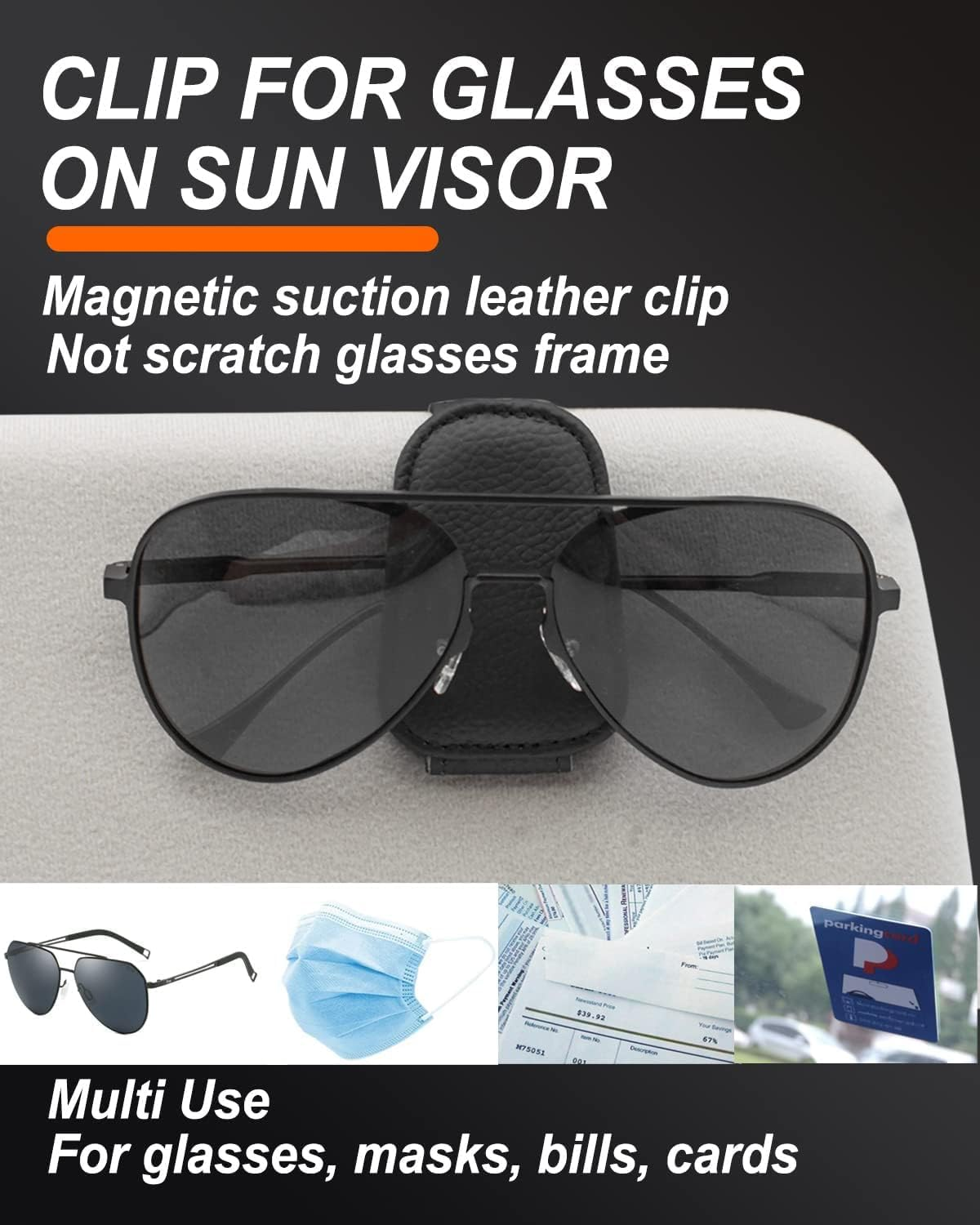 NEDLON (4Pack) Sunglass Holder for Car, Magnetic Leather Eyeglass Hanger Sunglass Clip for Car Visor, Car Sunglass Holder Organizer Storage, Car Interior Accessories image number 1