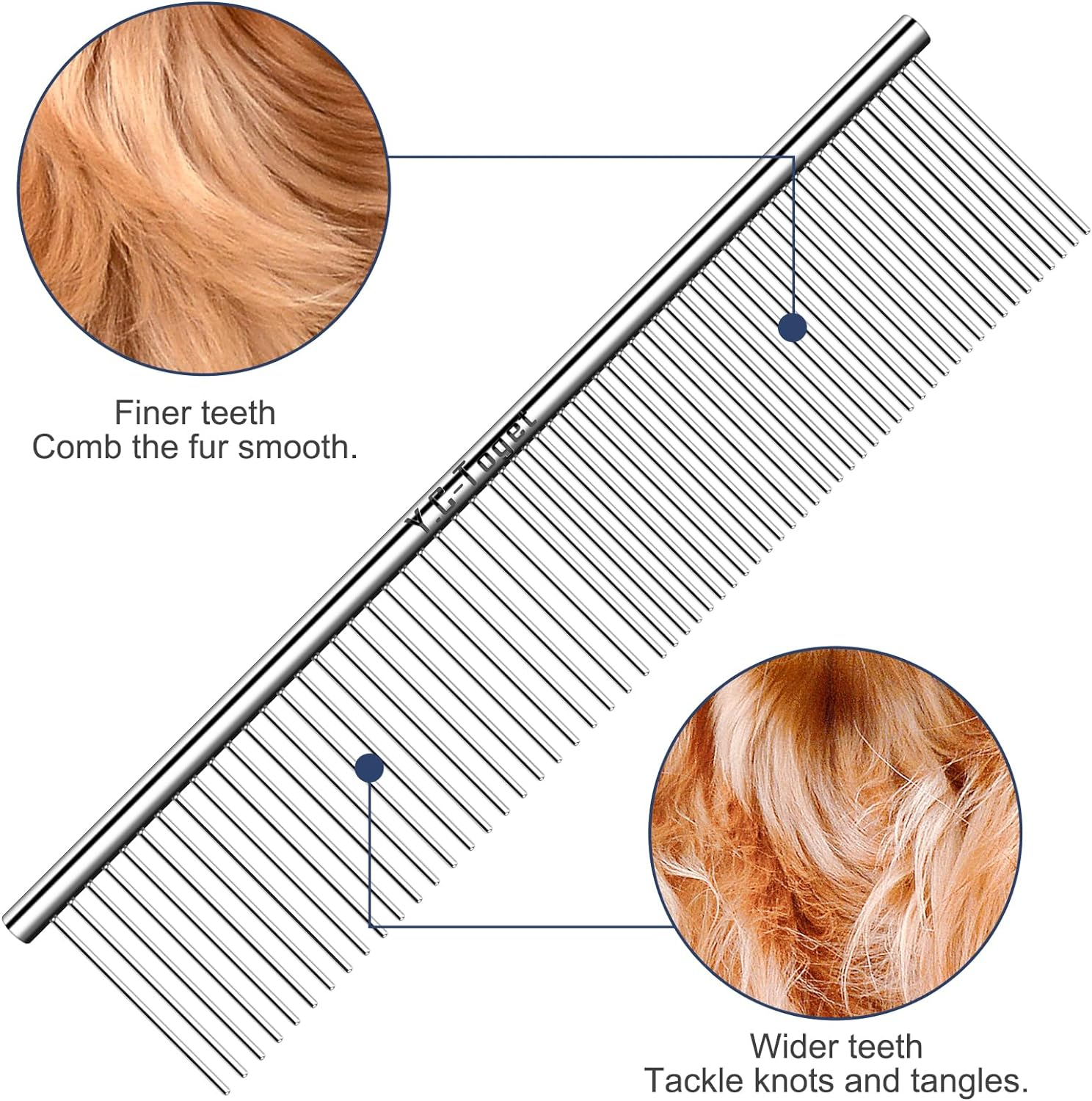 Y.C-Toget Combs for Dog Cat Grooming, Large Steel Dog Cat Comb for Removing Tangles and Knots & Trimming, Professional Grooming Comb for Long-Haired Dog Cat