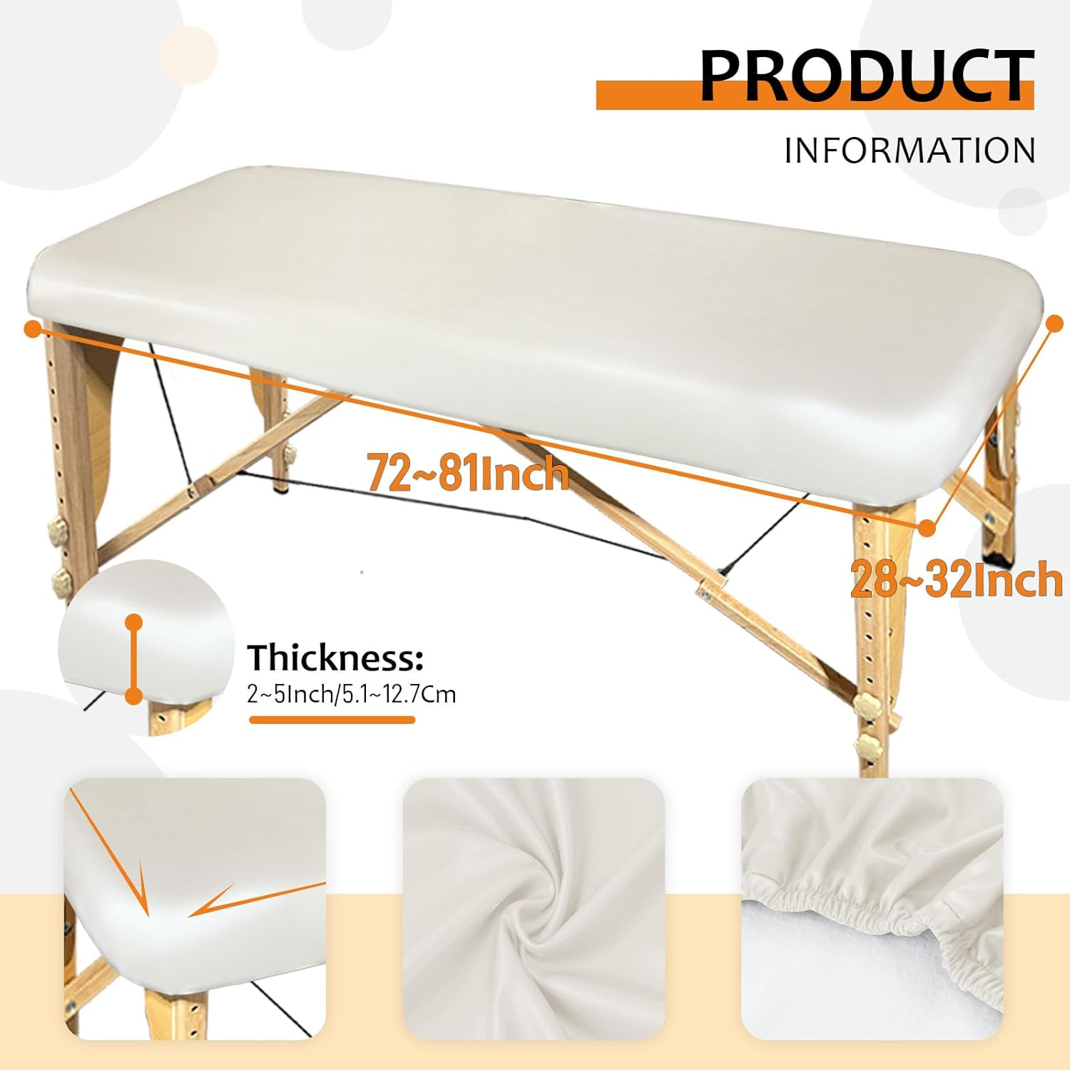 Lufyzora PU Leather Massage Table Cover Waterproof Massage Table Cover Protector Elastic, Odorless & Anti-Wrinkle Wipeable Massage Bed Cover Fitted for 6FT Massage Bed/Spa Bed/Lash Bed (White, 1Pcs) image number 4
