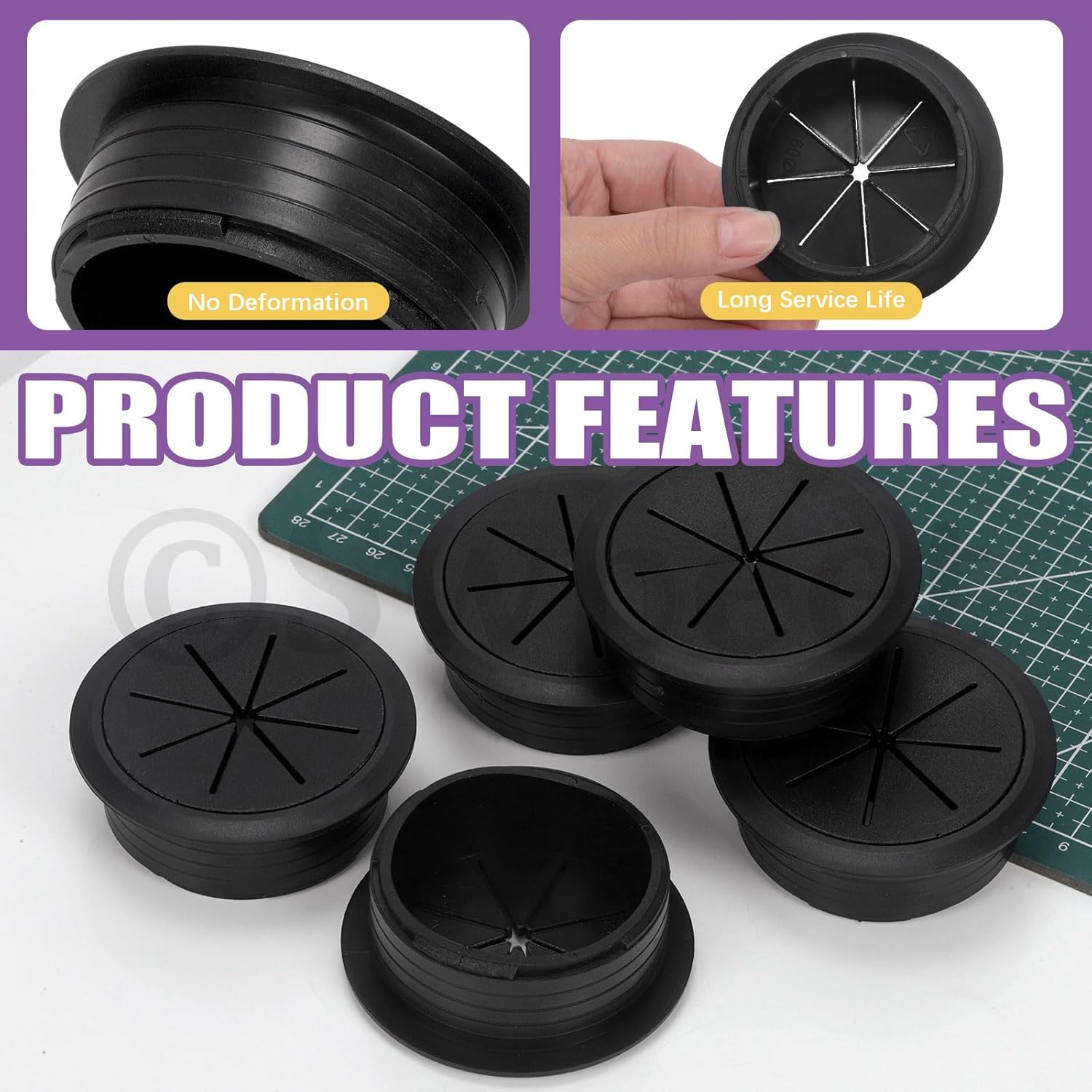 Swpeet 6Pcs 2.4 Inch (60Mm) Rubber Desk Grommet with Hole Saw, Flexible Cable Grommet, Desk Cable Hole Covers, Wire Hole Cover, Desk Cord Hole Cover for Desk Table Wire Pass through Wire Protection