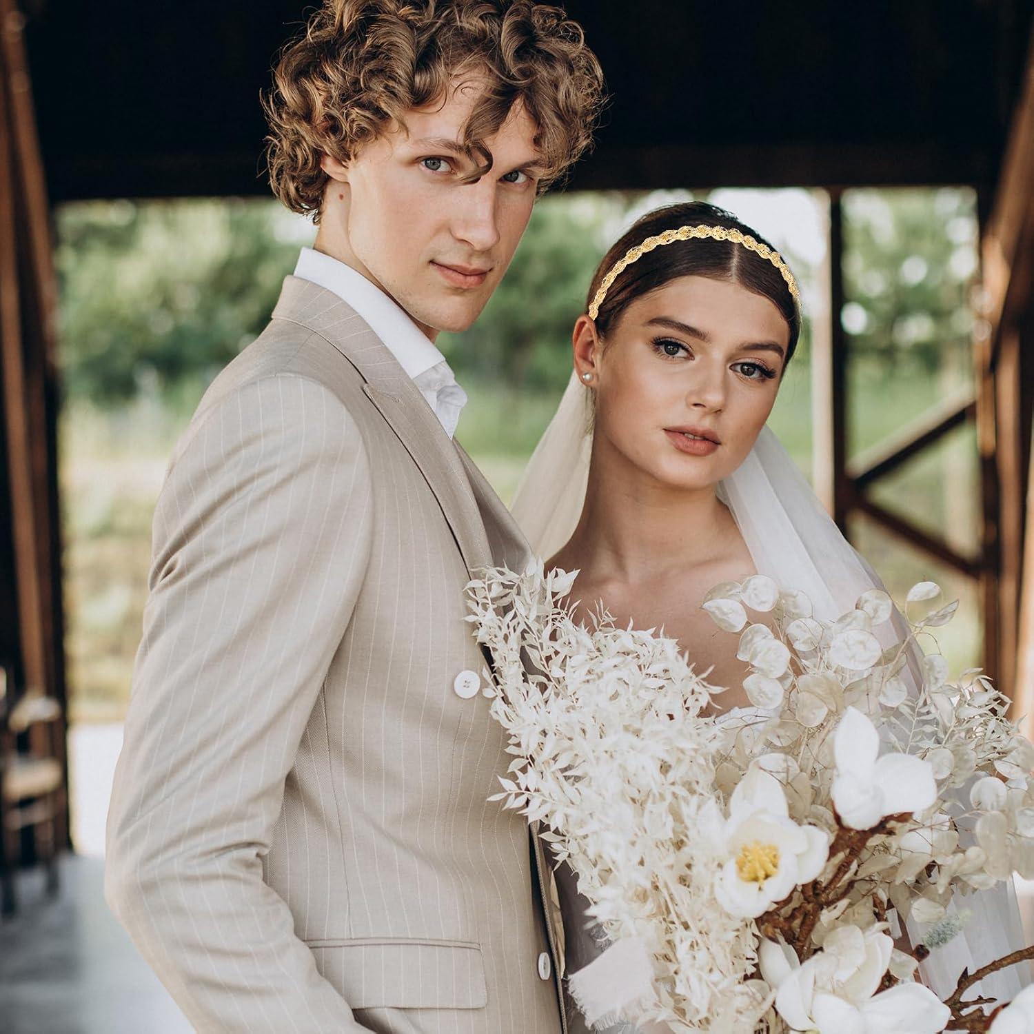 Gold Headband, Sparkly Elastic Metal Headband for Women Fashion Wedding Headpiece Jewelry Hair Accessories for Festival Prom Party image number 5