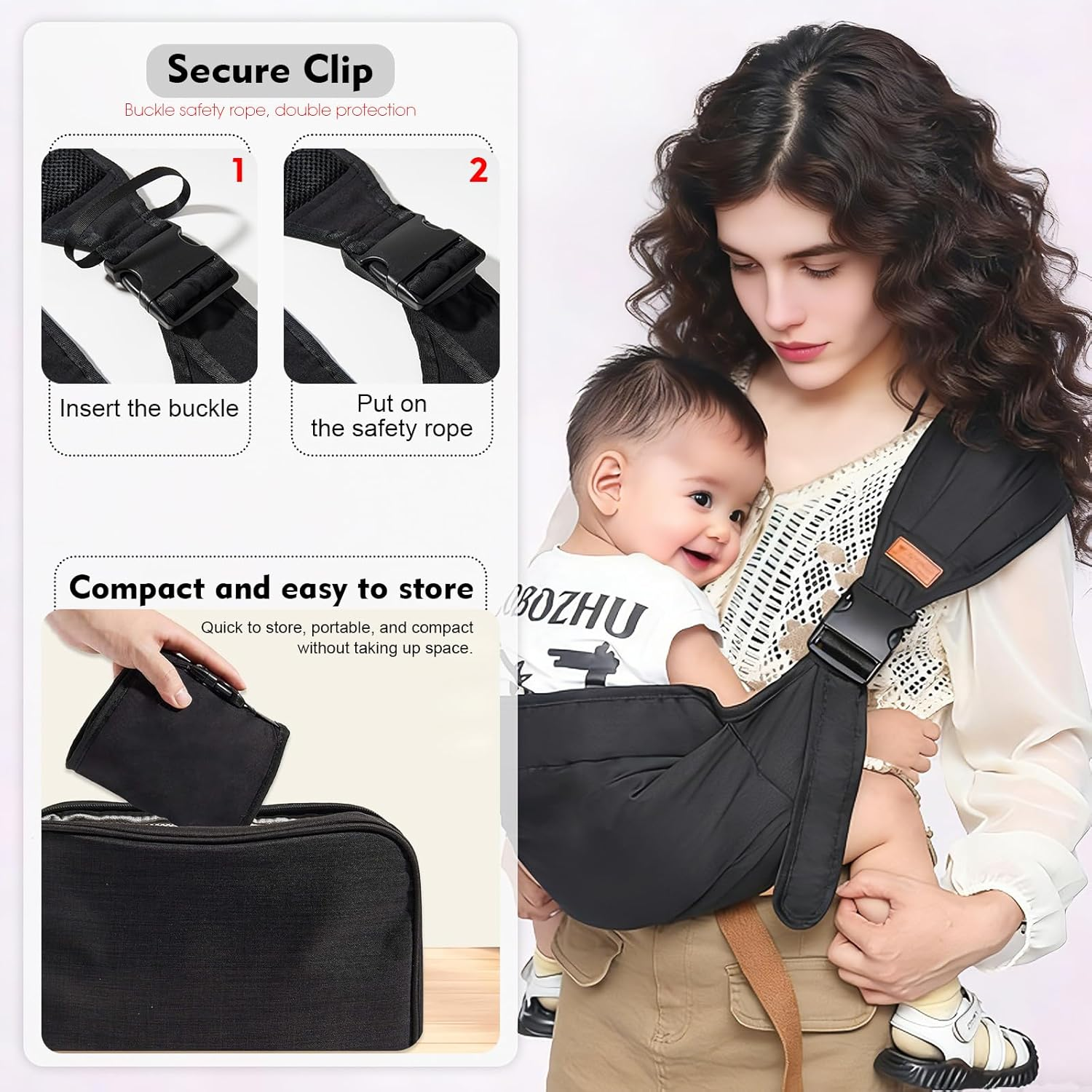 Baby Carrier Sling for Newborn to Toddler - Lightweight, Adjustable & Breathable Sling Carrier for Travel, Outdoor & Breastfeeding, up to 20Kg (Black) image number 6