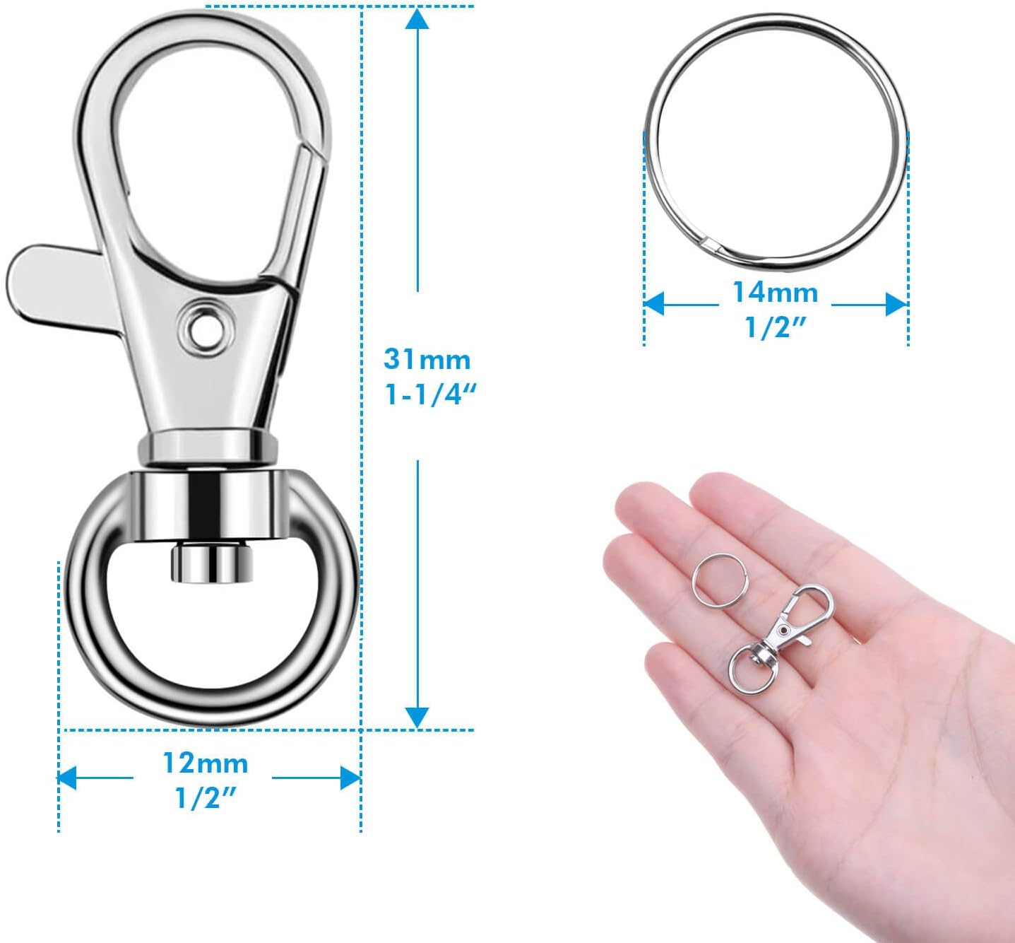 Key Chain Swivel Hooks, Anezus 200Pcs Keychain Hardware Metal Swivel Snap Hook Lanyard Clips Hooks with Keychain Rings for Keychain Hardware and Lanyard Charms (Small) image number 2