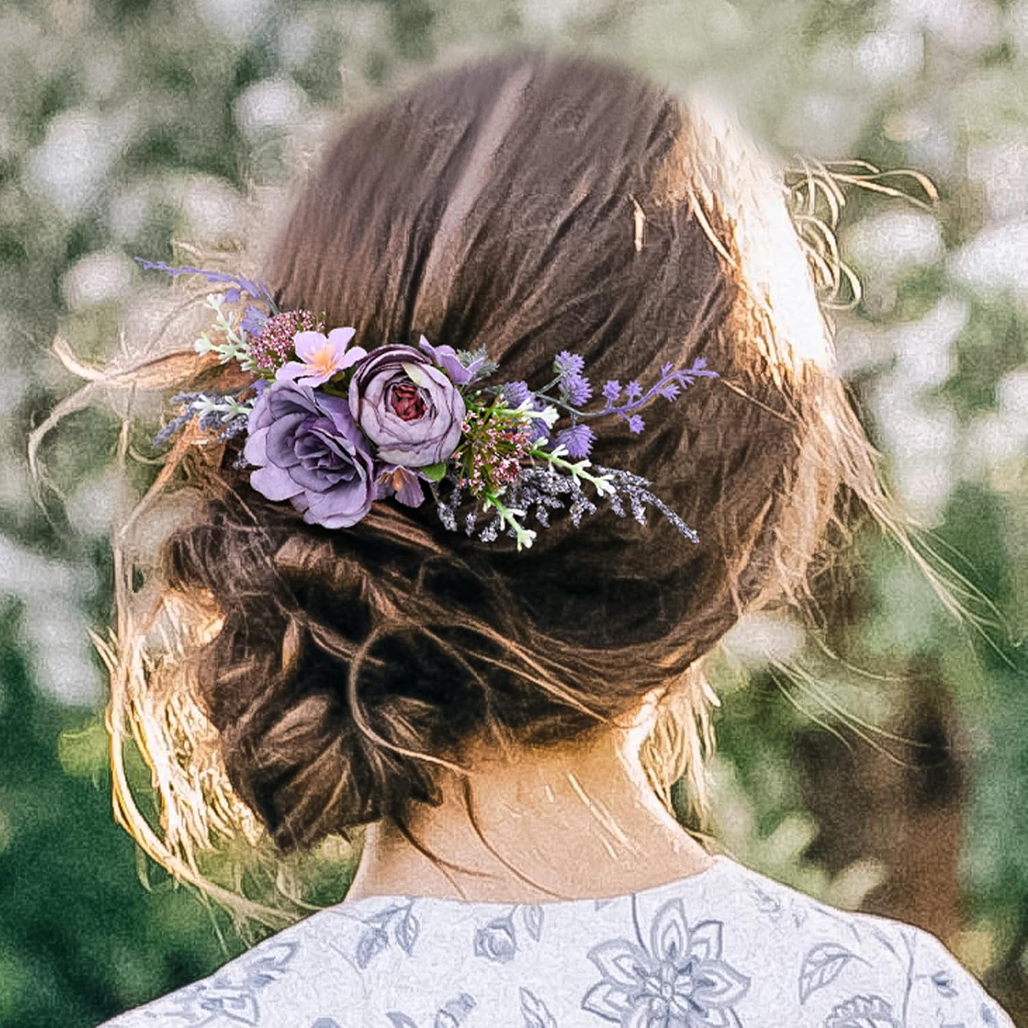 Partyforu Purple Flower Hair Comb for Women Handmade Wedding Combs Bridal Comb for Bride Bridesmaid Prom Bridal Shower Maternity Shoot image number 5