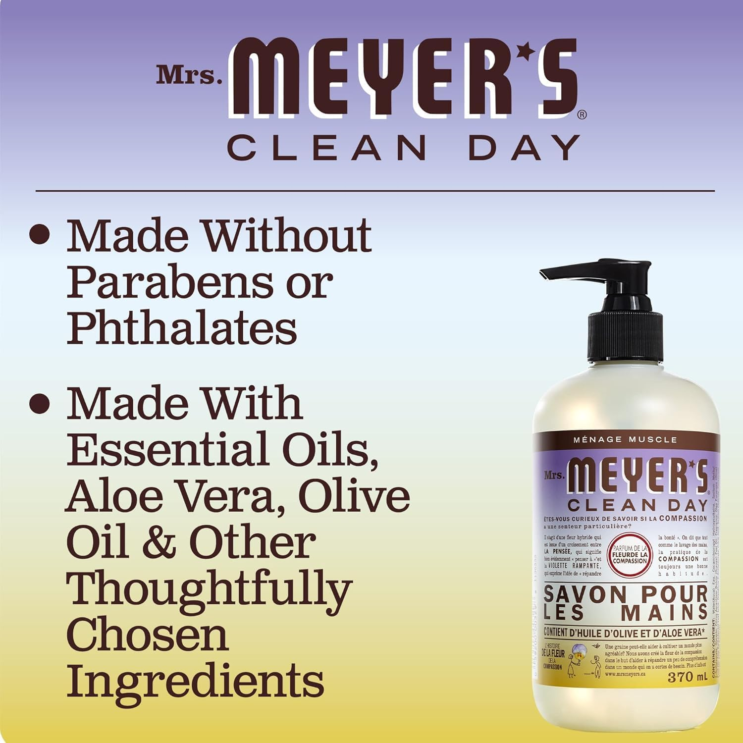 Mrs. Meyer'S Hand Soap, Made with Essential Oils, Biodegradable Formula, Compassion Flower, 12.5 Fl. Oz - Pack of 3 image number 6