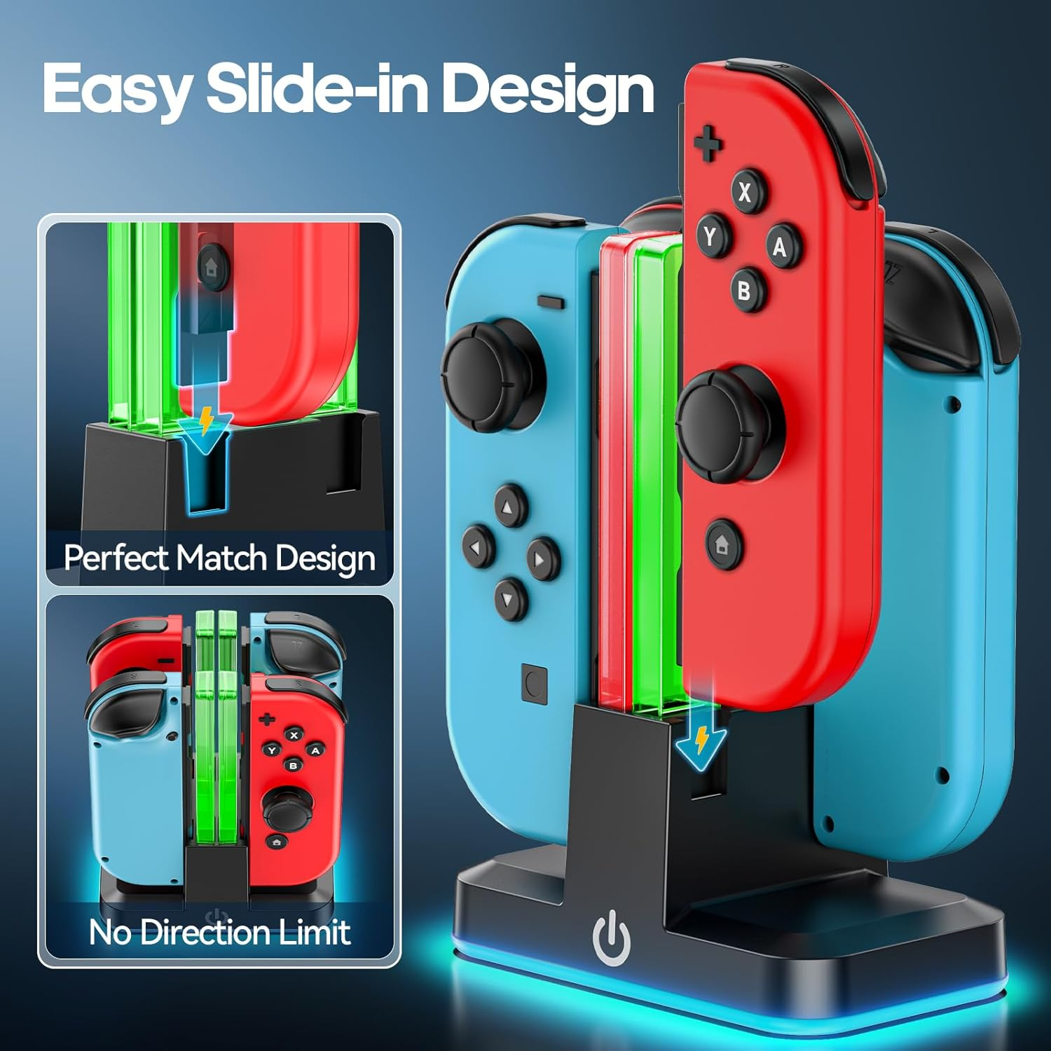 Kosker Switch Controller Charger for 4 Joycons with 9 RGB Light Modes, Joy Con Charger Dock for Switch Joycon & Switch OLED Joycon, Switch Charging Dock Station with LED Indicators (Not for Joycon 2) image number 3
