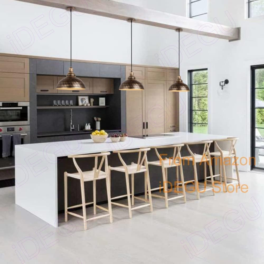 Idegu Pack of 2 Pendant Light Industrial Vintage Pendant Lamp E27 Retro Lamp Metal Pendant Lamp for Kitchen Dining Room Living Room Restaurant Diameter 29 Cm (Bronze) - Silver Rust image number 6