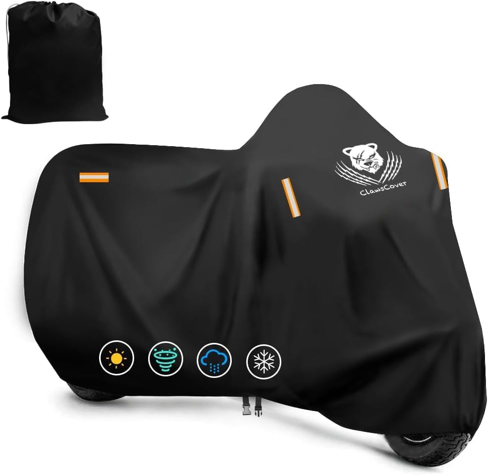 Clawscover 116" XXXL Motorcycle Covers Waterproof Outdoor,Heavy Duty Fadeless 420D Polyester Cloth All Season Anti-Uv Touring Scooter Cover Accessories,For Harley Davidson Honda Kawasaki Yamaha Suzuki image number 2