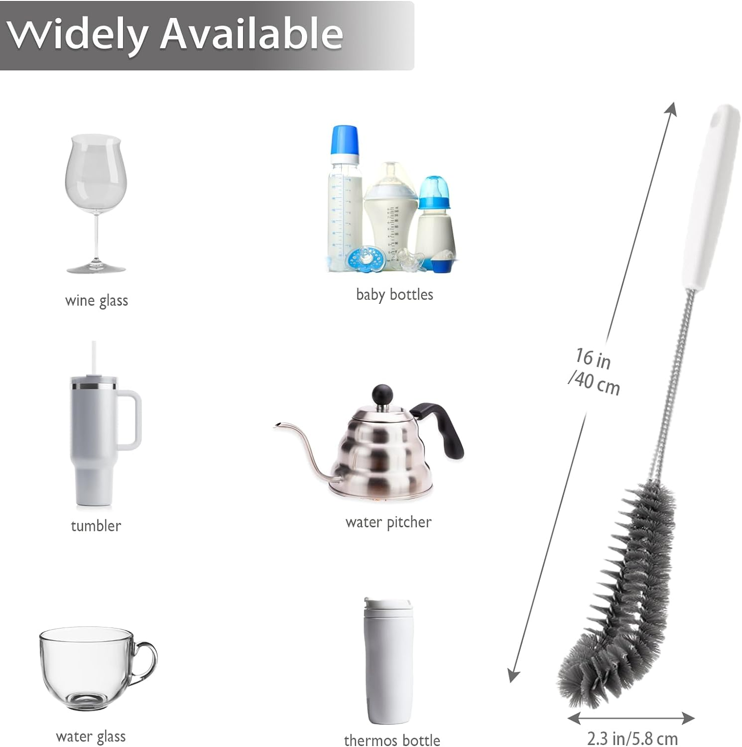 2-Pack 16 Inches (40Cm) Long Handle Bottle Cleaning Brushes - Ideal for Coffee Glasses, Pots, Milk Cups, Mugs, Wine Bottles, and Baby Bottles (Black) image number 6