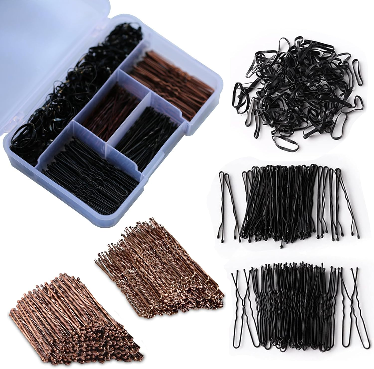 300Pcs Brown Hair Pins Kit,U Shaped Hair Pins with Storage Box Hair Pins,100 Pcs U-Shaped,100 Pcs Bobby Pin and 100 Pcs Hair Rubber Bands,2Inch Hair Pins for Women and Hairdressing Salons image number 2
