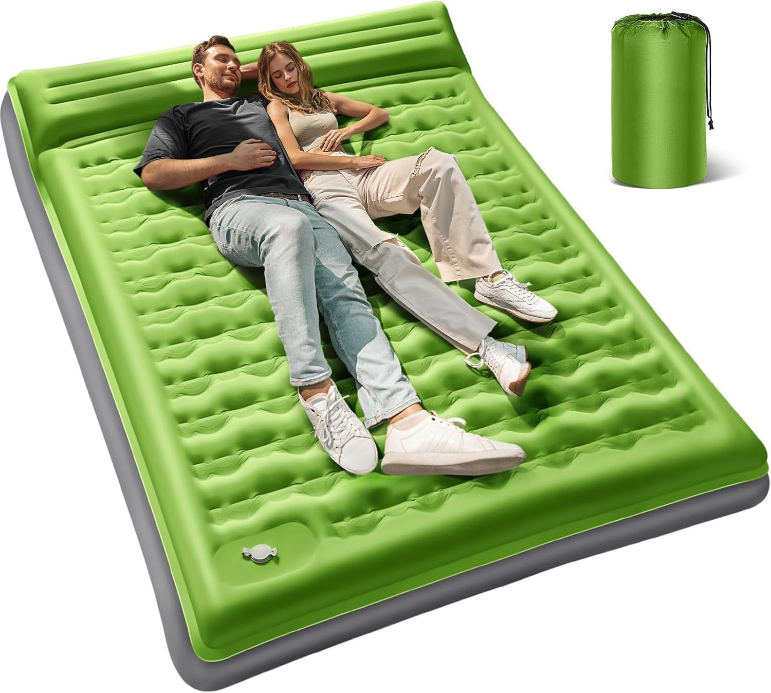 Double Sleeping Pad for Camping, 16 Cm Thick Self-Inflating Air Mattress， 2 Person with Pillow and Foot Pump Camping Sleeping Mat，Ultralight Mat for Backpacking, Hiking, Portable Camping Pad (Blue)