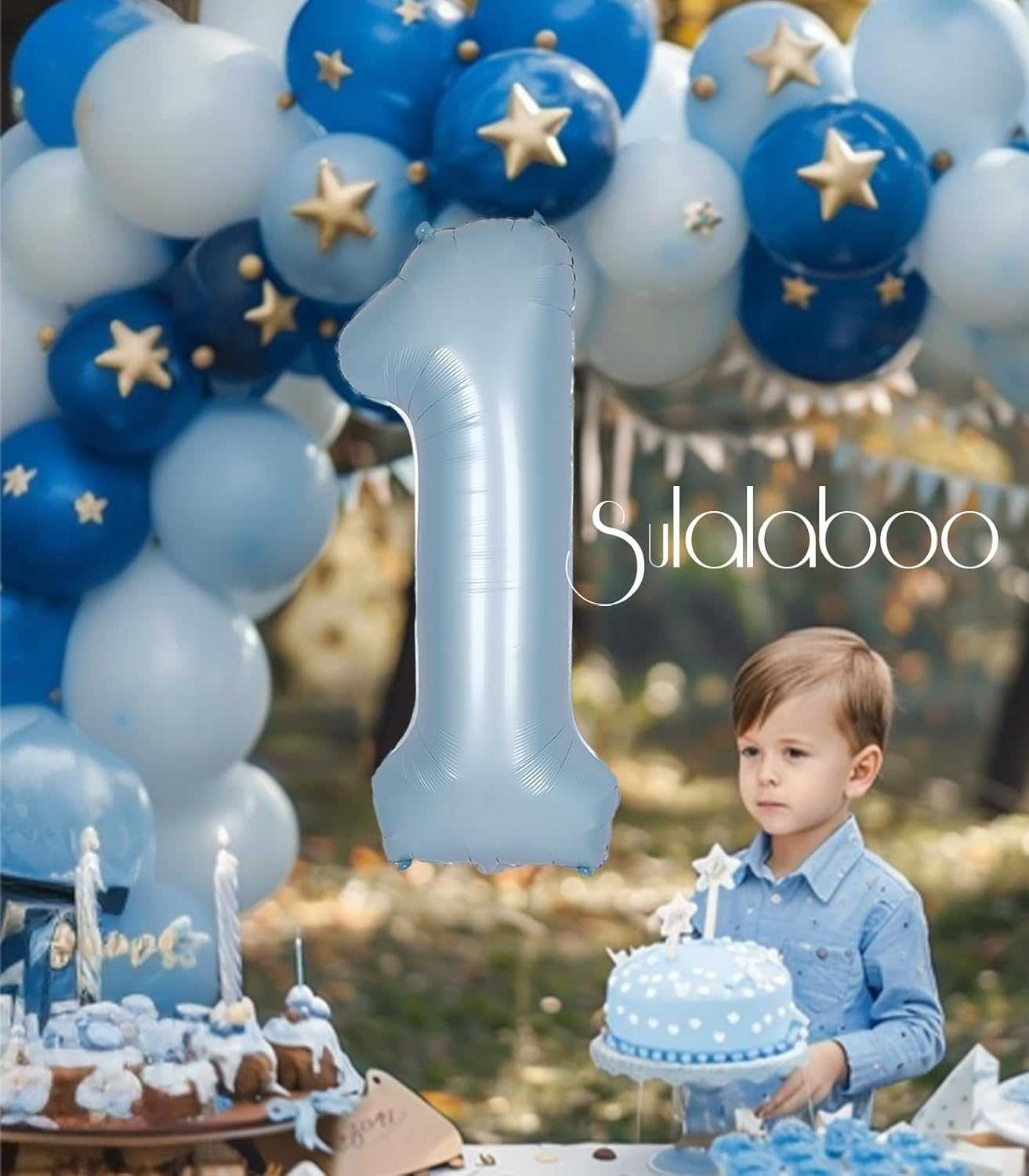 SULALABOO 40Inch Light Blue Number 1 Balloon Large Helium Baby Blue Number Balloons 0-9 Giant Digital 0Th Foil Mylar Big Party Balloon for Boy Birthday Party Anniversary Graduation Decorations image number 6