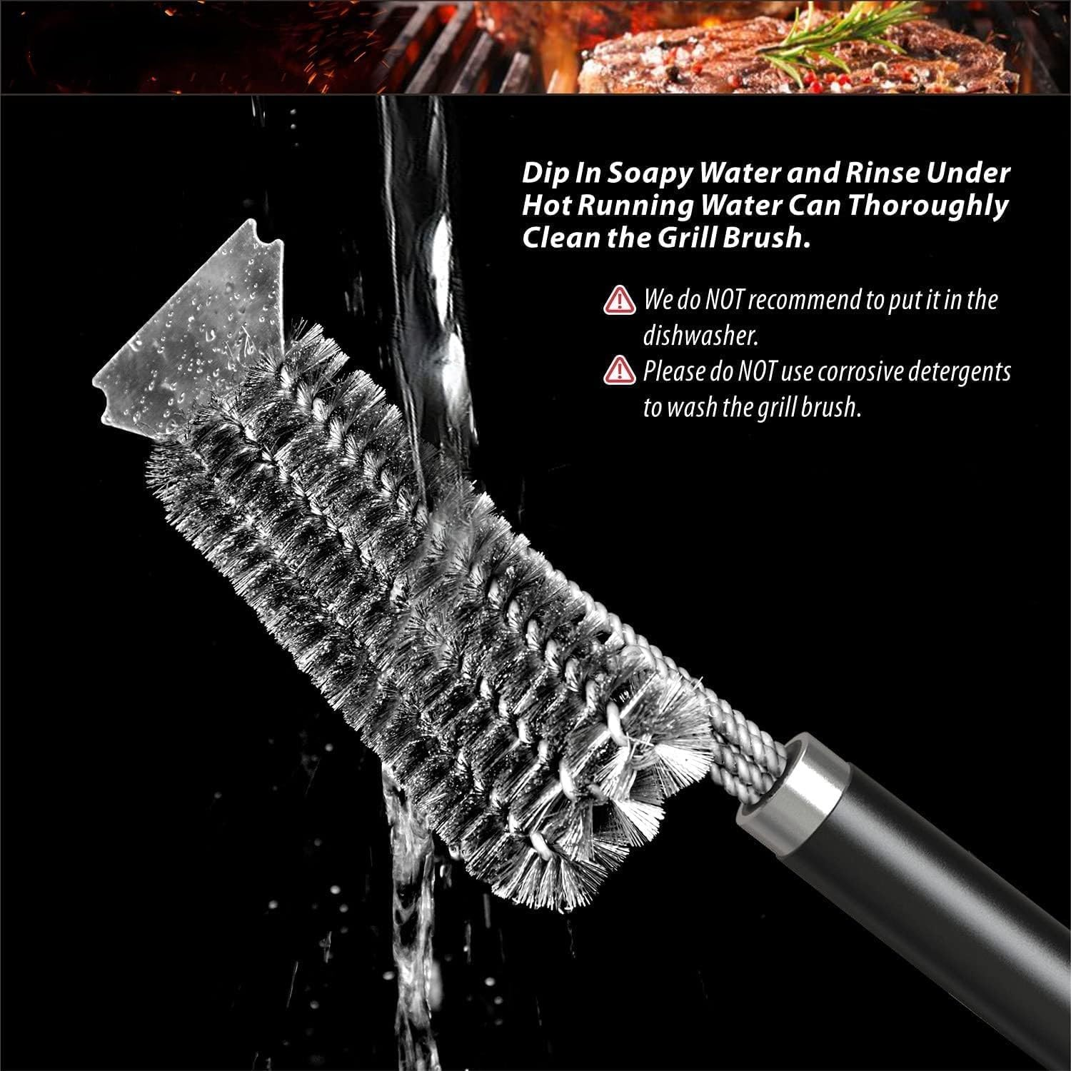 Grill Brush and Scraper, BBQ Cleaning Brush and Stainless Steel Bristles and Extra Long PP Handle, Barbecue Brush for Cleaning Charcoal Grill, Electric Grill