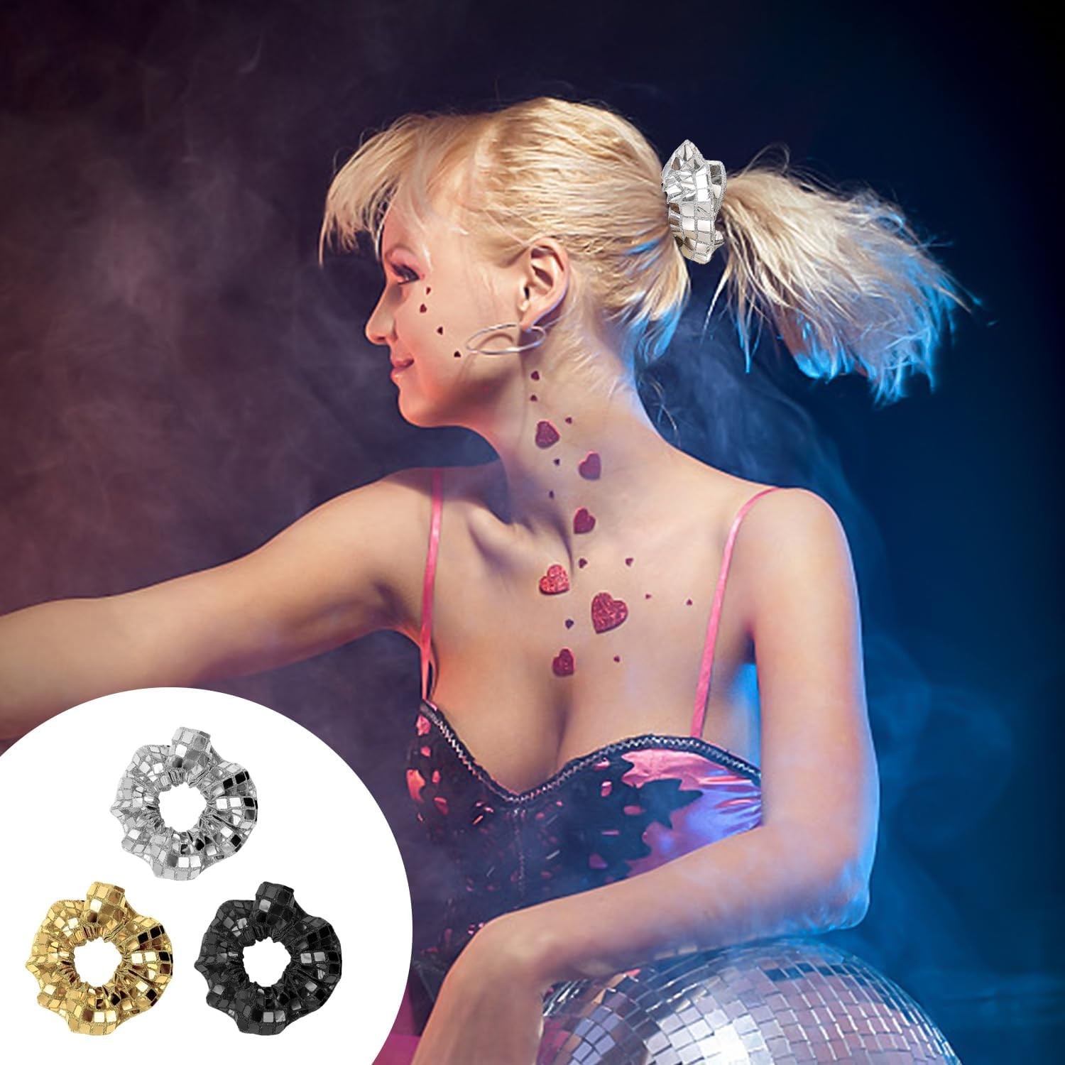 6 Pieces Sequin Hair Bobbles Glitter Hair Accessories for Women Ponytail Hair Bobbles Fashion Elastic Hair Bobbles Holiday Party Hairstyle Decoration image number 3