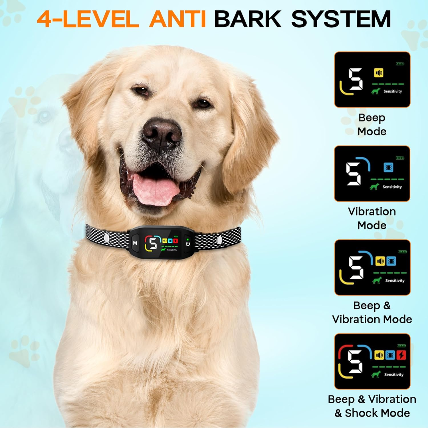 Dog Bark Collar for Small, Medium, and Large Dogs &ndash; Rechargeable Smart Collar with 5 Adjustable Sensitivity Levels, Beep & Vibration Modes &ndash; Includes Training Combo Set (Collar with Clicker & Whistle) - Collar With Whistle image number 5