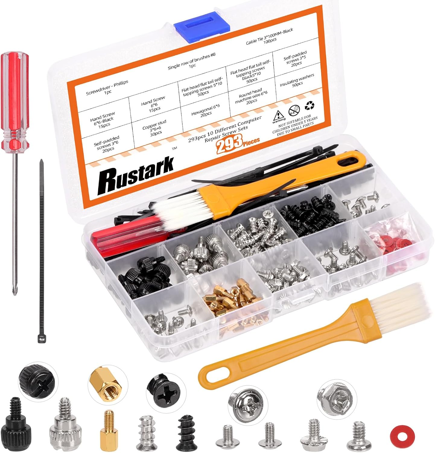 293Pcs Computer Screws Assortment Kit Motherboard Standoffs Screws Set PC Screws Kit for Universal Motherboard Hard Drive Computer Case Laptop Case Repair DIY Installation image number 4