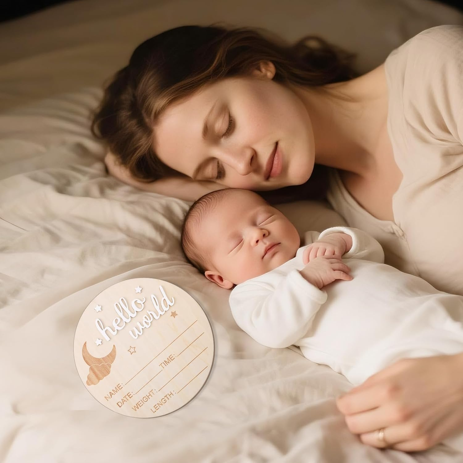 Wooden Hello World Newborn Sign, 5.8In Birth Announcement Board Baby Name Plaque Birth Stats Board for Boys and Girls Cute Nursery & Hospital Photo Prop image number 4