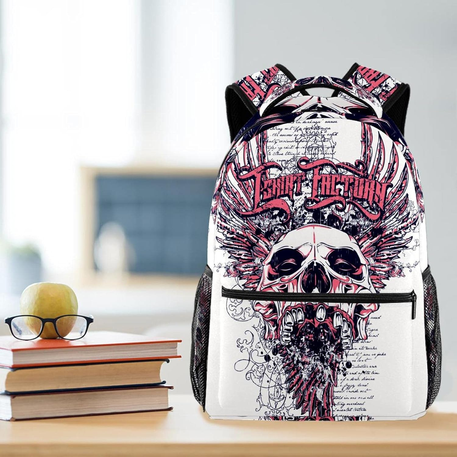 Pink Scared Skull Head Backpack Students Shoulder Bags Travel Bag College School Tote Backpacks