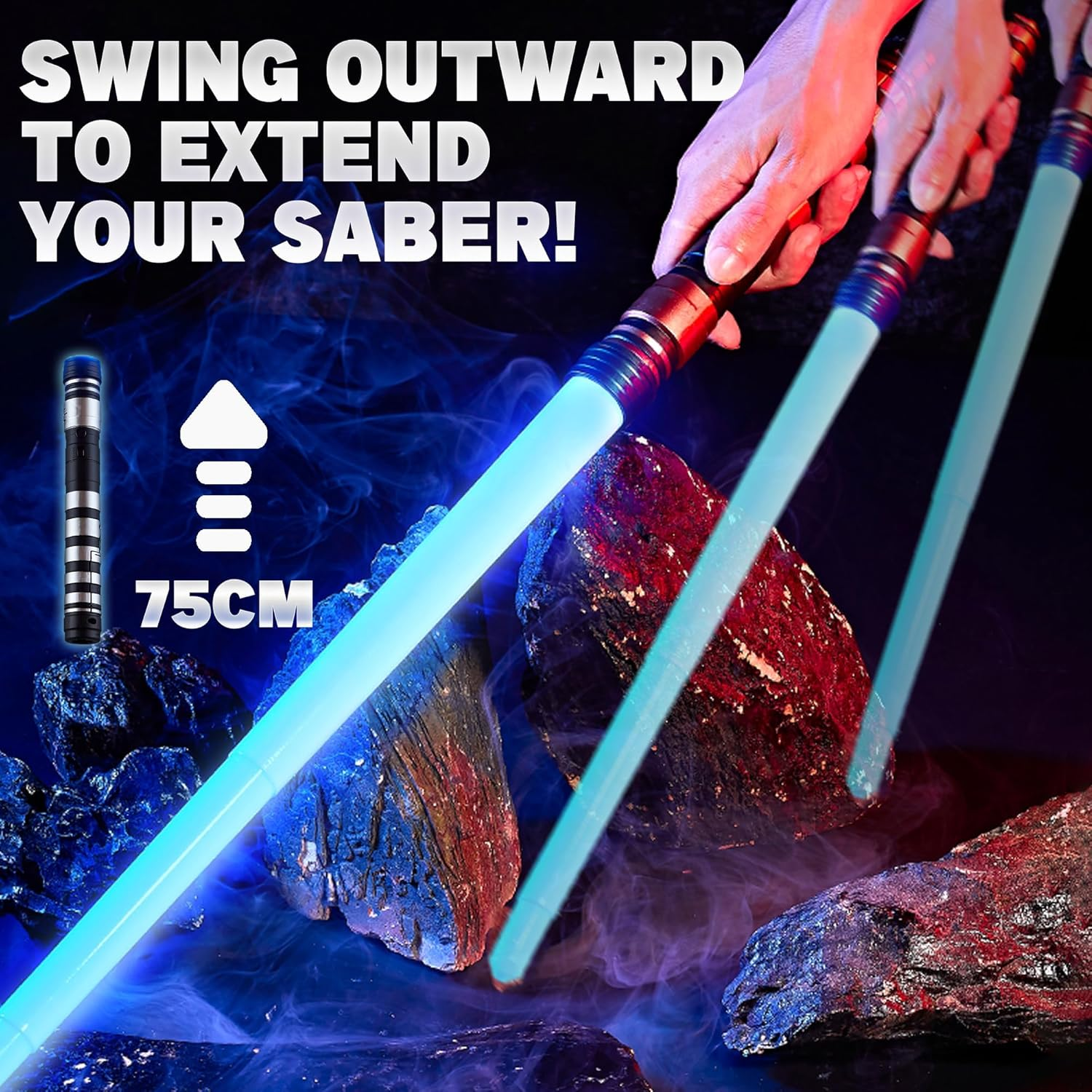 2 Packs Light up Sabers for Kids -7 Colors Retractable Power Sword with FX Sound(Motion Sensitive), Glowing Toys for Halloween Cosplay, Christmas Birthday Gifts for Boys & Girls image number 2