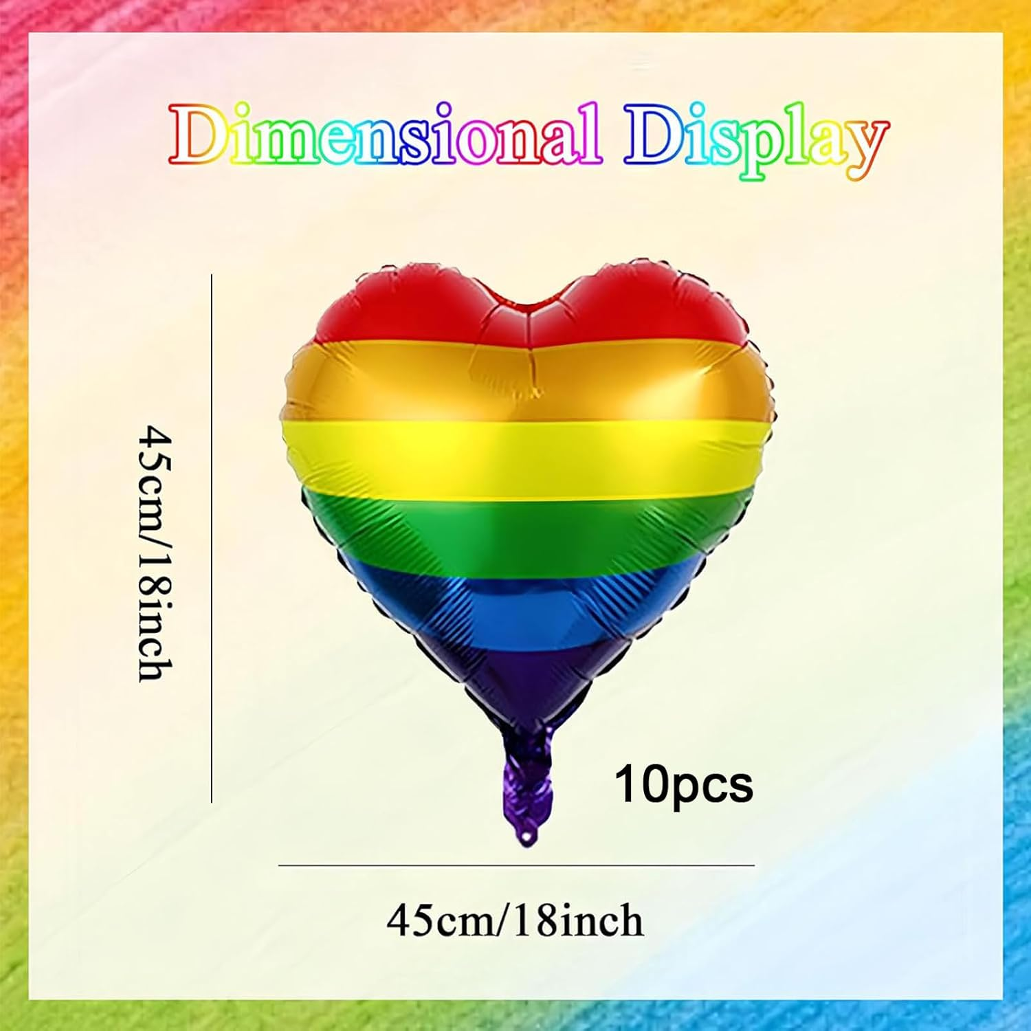 10PCS 18'' Rainbow Heart Foil Aluminum Balloons, Large Reusable Rainbow Heart Design Foil Balloons for Pride Month LGBTQ Gay Birthday Party Decorations image number 2