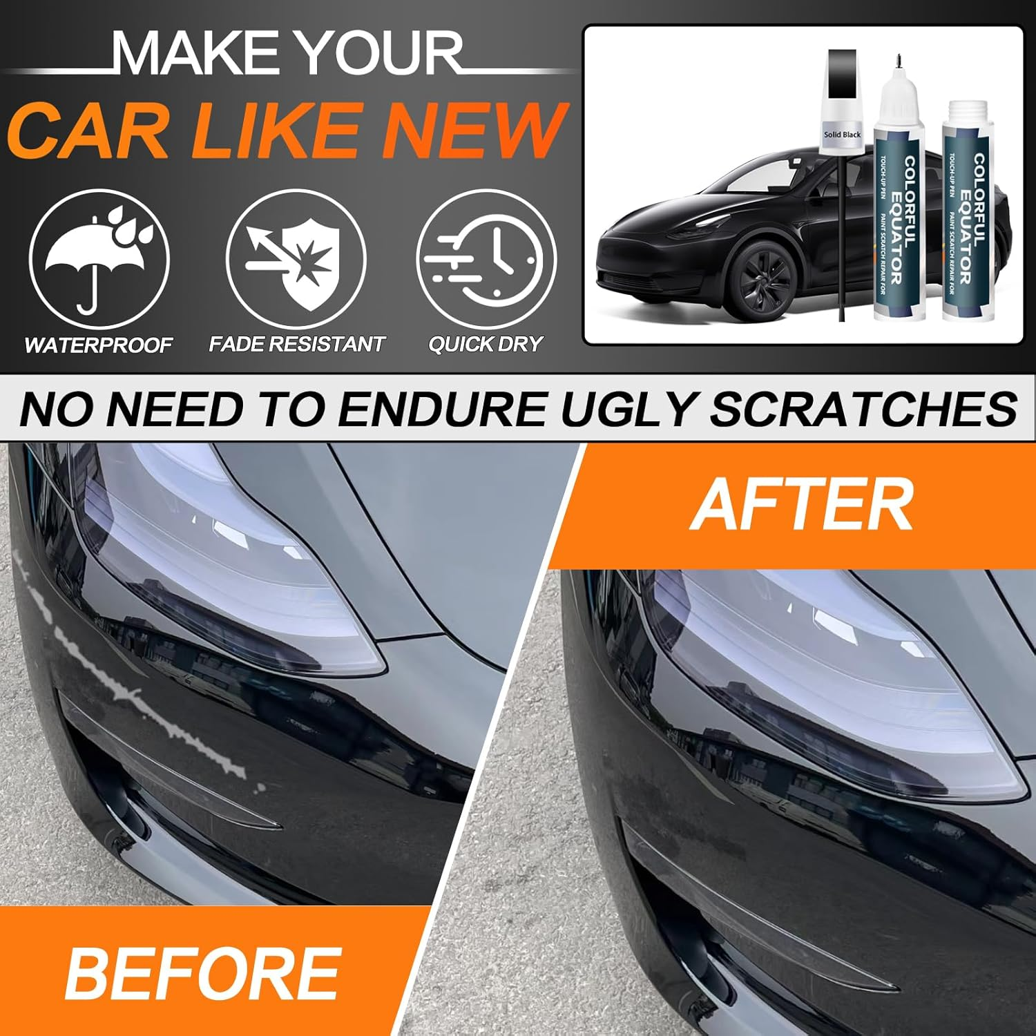 Touch up Paint for Tesla Model Y/3/X/S, Car Paint Pen Scratch Repair Two-In-One Touch up Paint, Premium Car Scratch Remover for Deep Scratches 0.4 Fl Oz (Solid Black) image number 4