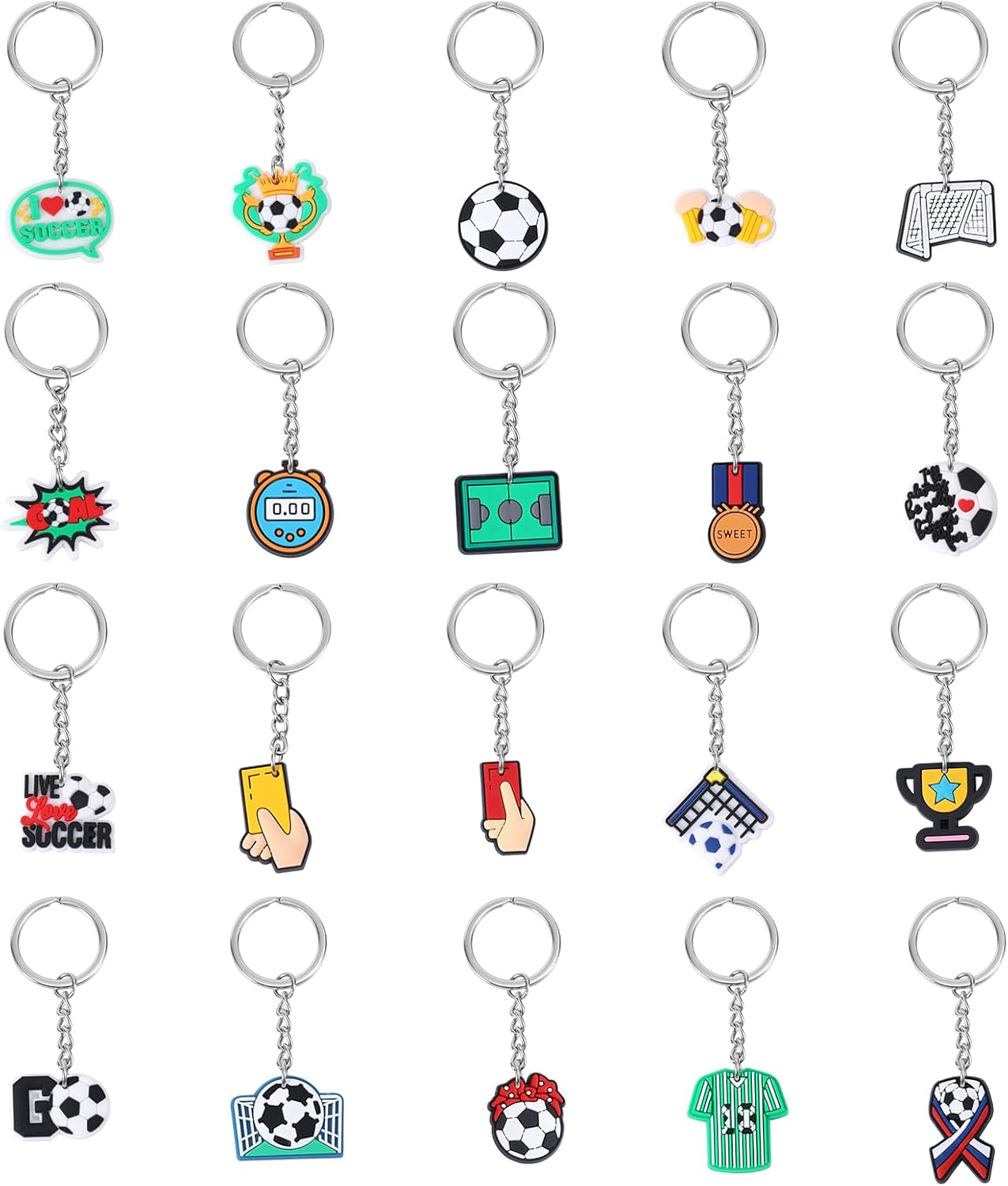 Gosknor 20Pcs Soccer Keychains, Sports Themed Soccer Ball Key Chain Assorted Soccer Goodie Bags Stuffers Football Party Favors for Kids Birthday Carnival Classroom Rewards, Multicolored image number 6