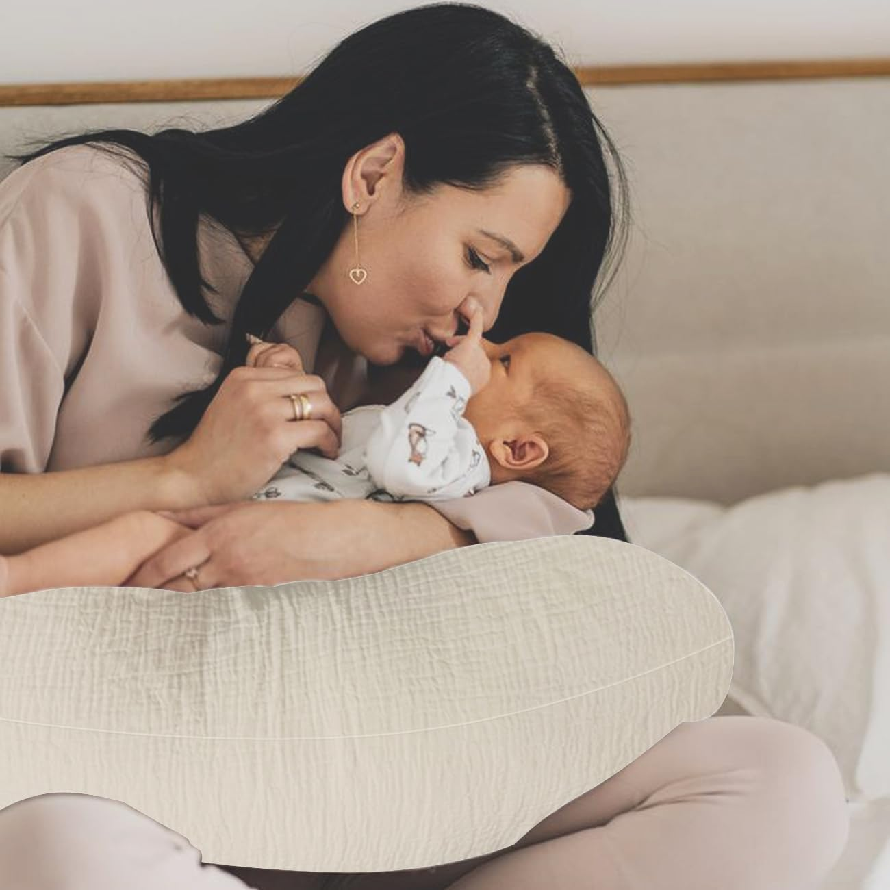 Nursing Pillow Cover,Muslin Cotton,Removable Cover for Breastfeeding Pillows, 2-Pack Pillow Covers, Ultra-Soft Baby Nursing Pillow, Fits Newborn Feeding Pillow 22.5IN*18IN (Sand), FHFHR-3D image number 3