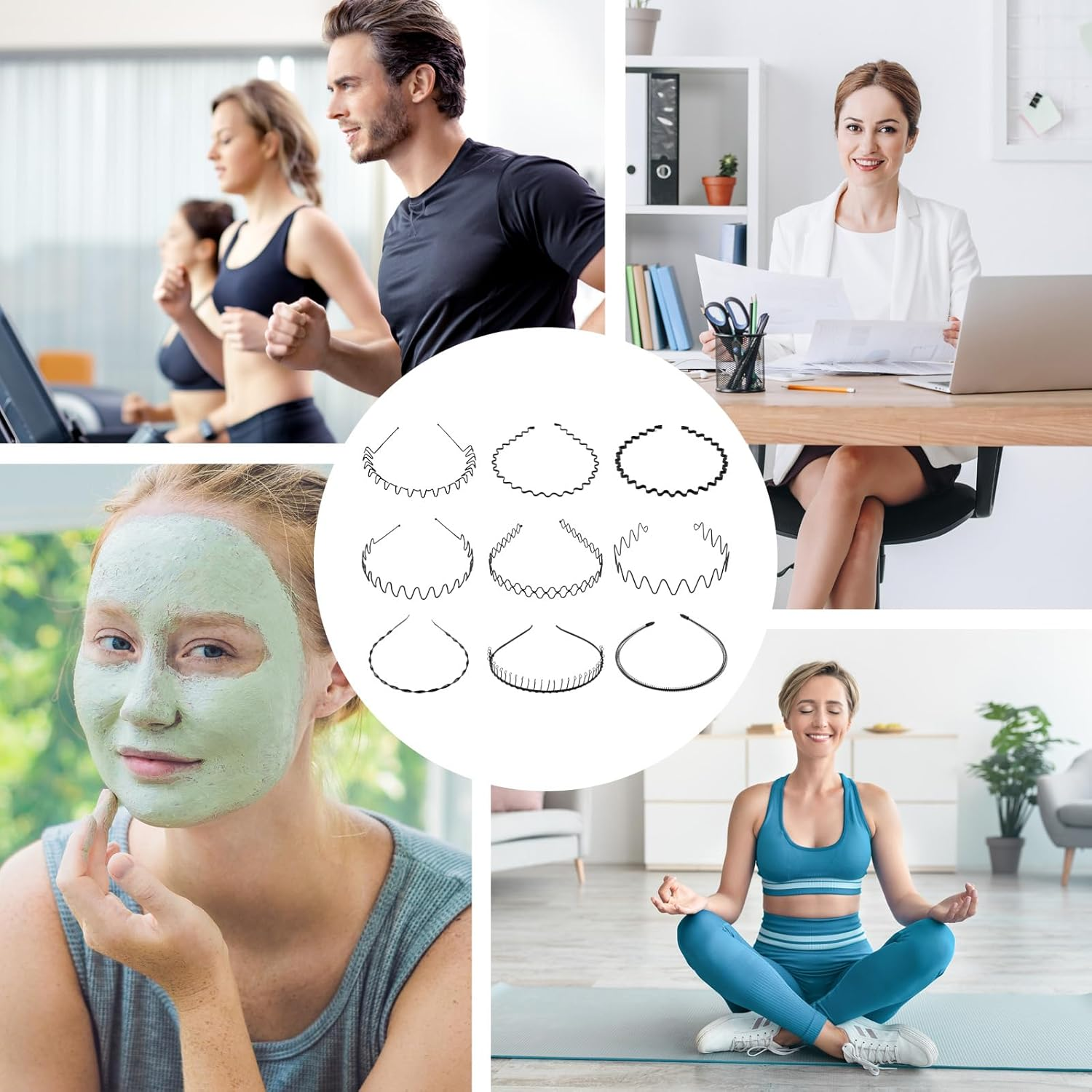 Metal Hair Band 9 Pcs, Unisex Black Headband, Adjustable Wavy Headband & Squiggle Headband, Non Slip Metal Head Band for Sports, Washing Face & Daily Wear, Hair Accessories and Gym Accessories for Men