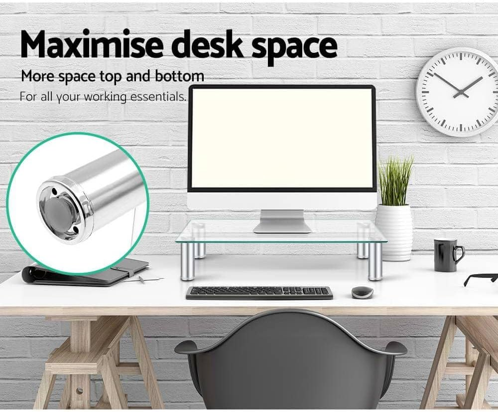 Artiss Glass Monitor Stand, Table Top Laptop Computer Mobile Universal Silver image number 4