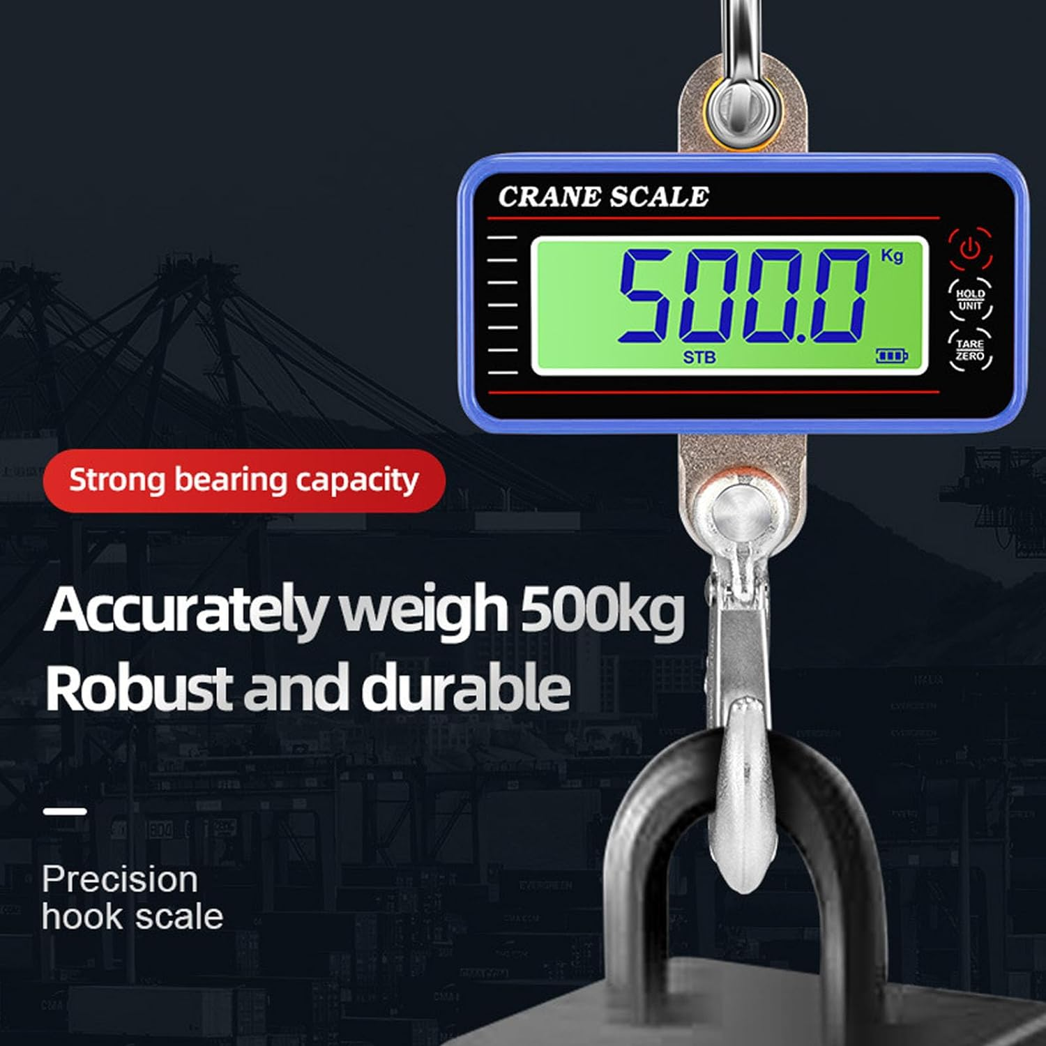 Electronic Crane Scale 1500Kg, High Accuracy Sensor LED Screen Portable Wireless Hanging Hook Scale for Factory Warehouse Dock Blue image number 5