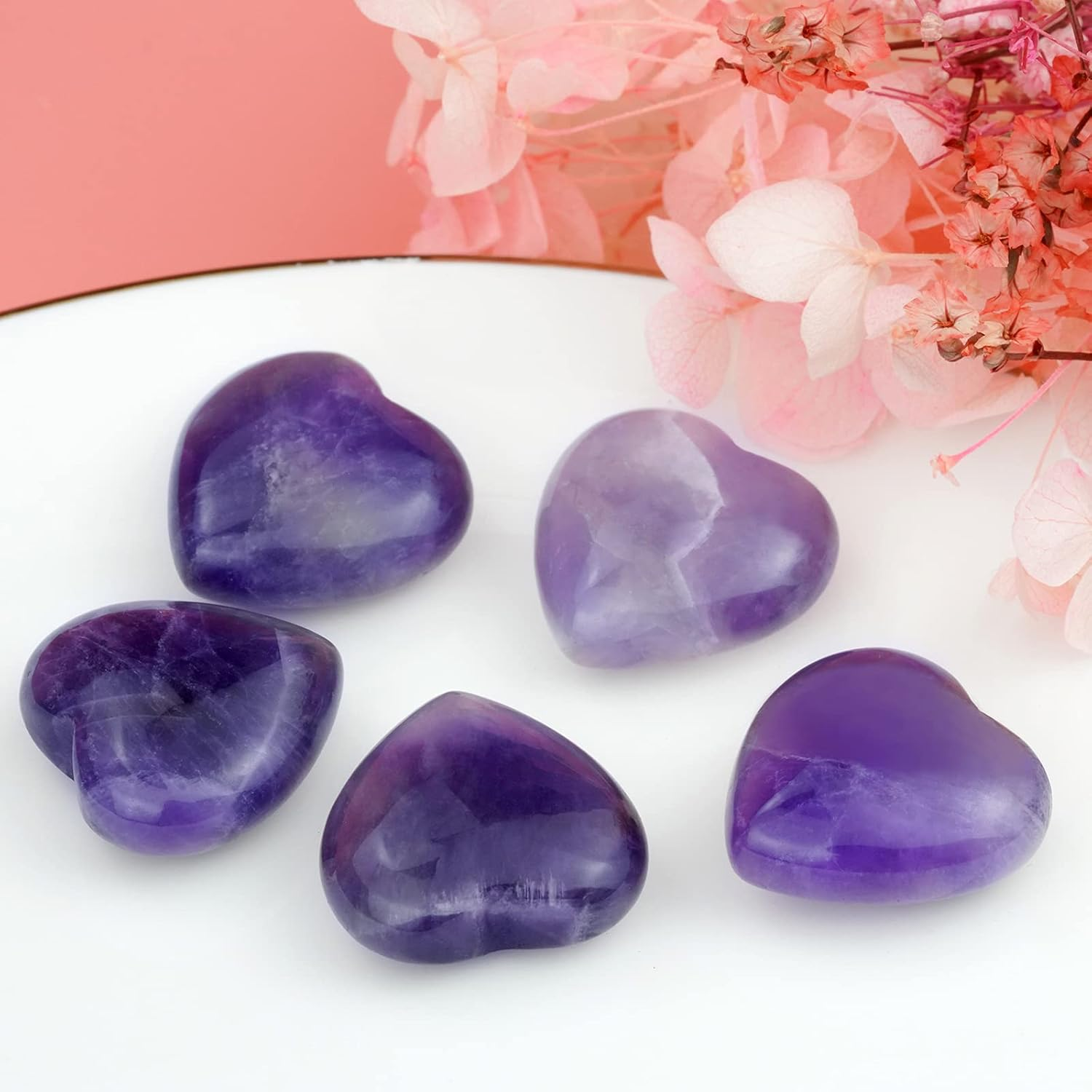 Marrywindix 10 Packs 1 Inch Healing Crystal Natural Amethyst Heart Love Carved Palm Worry Stone Chakra Reiki Balancing - Purple image number 6