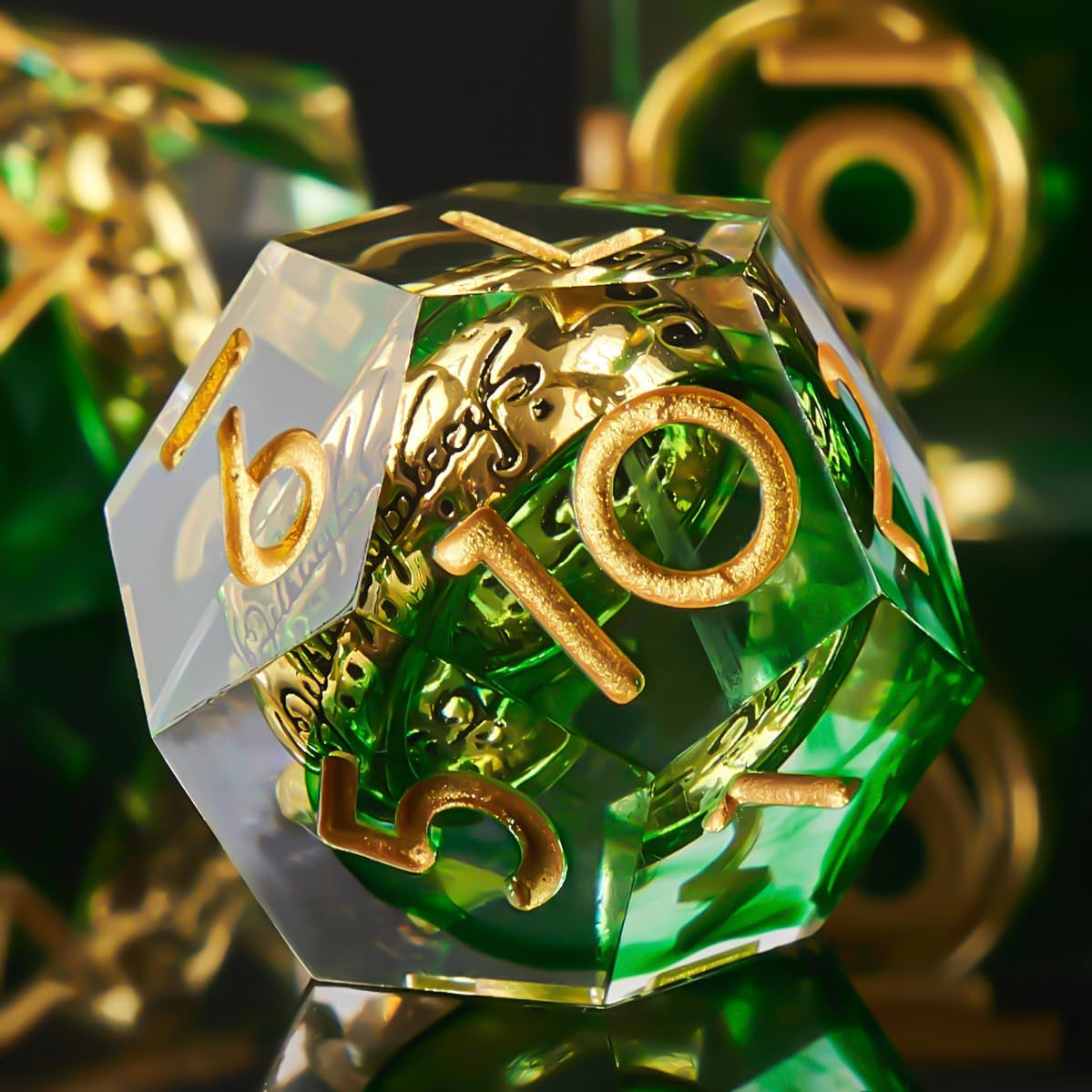 Role Dice DND Dice Set, Lord of the Rings Dice Set for Role Playing Dungeons and Dragons Ttrpg with Gift Box, 7Pcs Sharp Edge D&D Dice Handmade Resin Dice RPG Games Dice Set(Green) - Ring Green image number 3