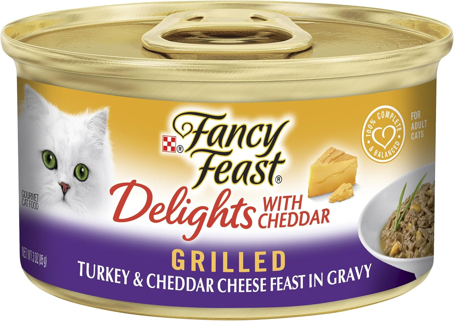 FANCY FEAST Delights with Cheddar Adult Wet Cat Food Turkey & Cheddar Cheese Feast in Gravy 24X85G
