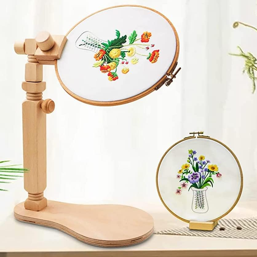 Embroidery Hoop Stand - Rotated Cross Stitch Stand Lap, Easy to Use Natural Beech Wood Embroidery Hoop Holder, Hands Cross Stitch Stand for Art Craft Sewing Needlework Projects image number 1
