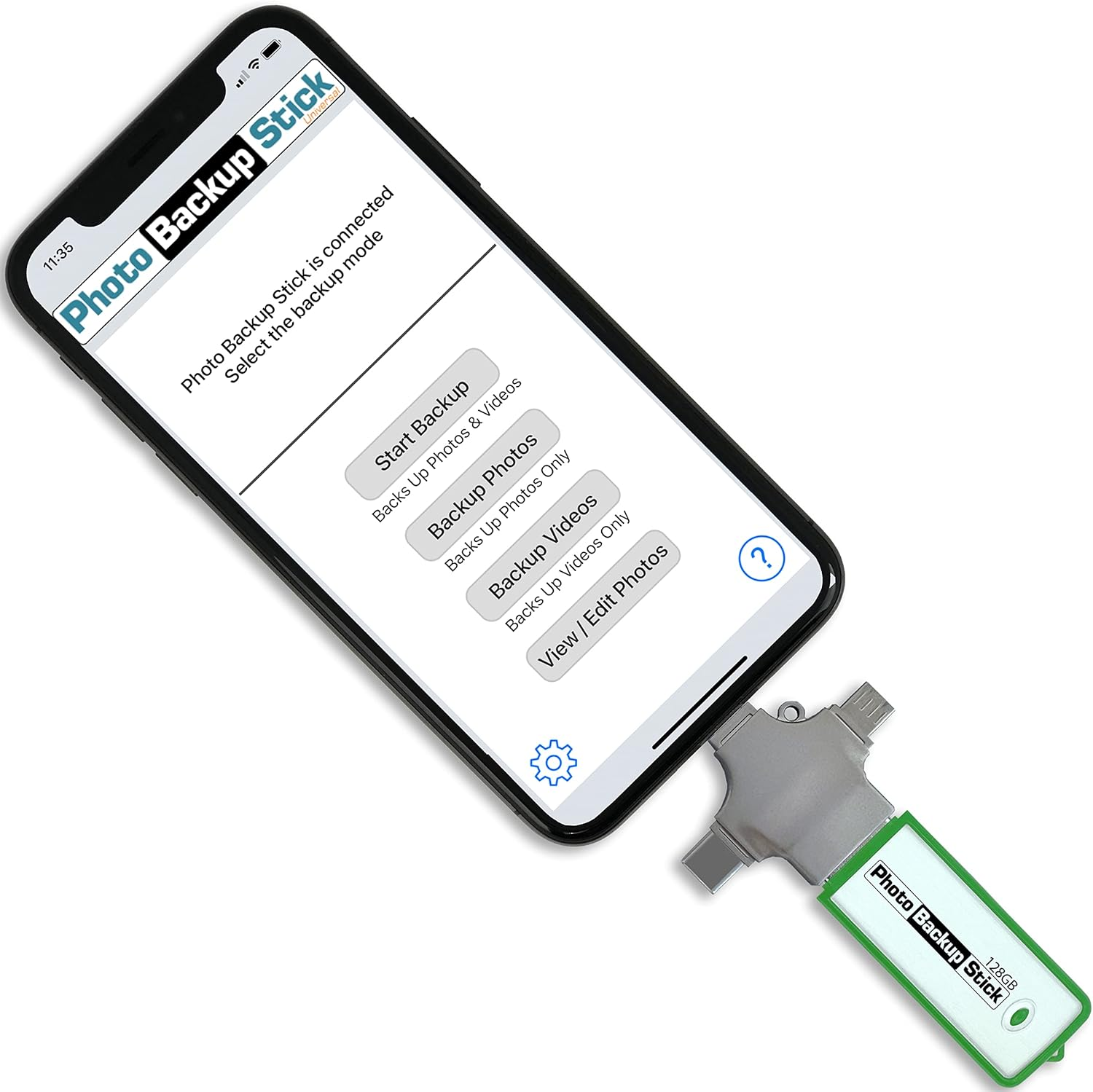 Photo Backup Stick Omega - Universal Picture & Video Back up for Phones, Tablets, Computers, and More (128GB)