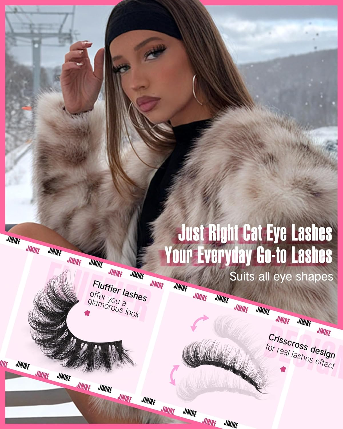 JIMIRE Mink Lashes Wispy Cat Eye Lashes Full 6D Volume False Eyelashes That Look like Extensions 16MM Thick Soft D-Curly Fake Lashes 7 Pairs Pack image number 6