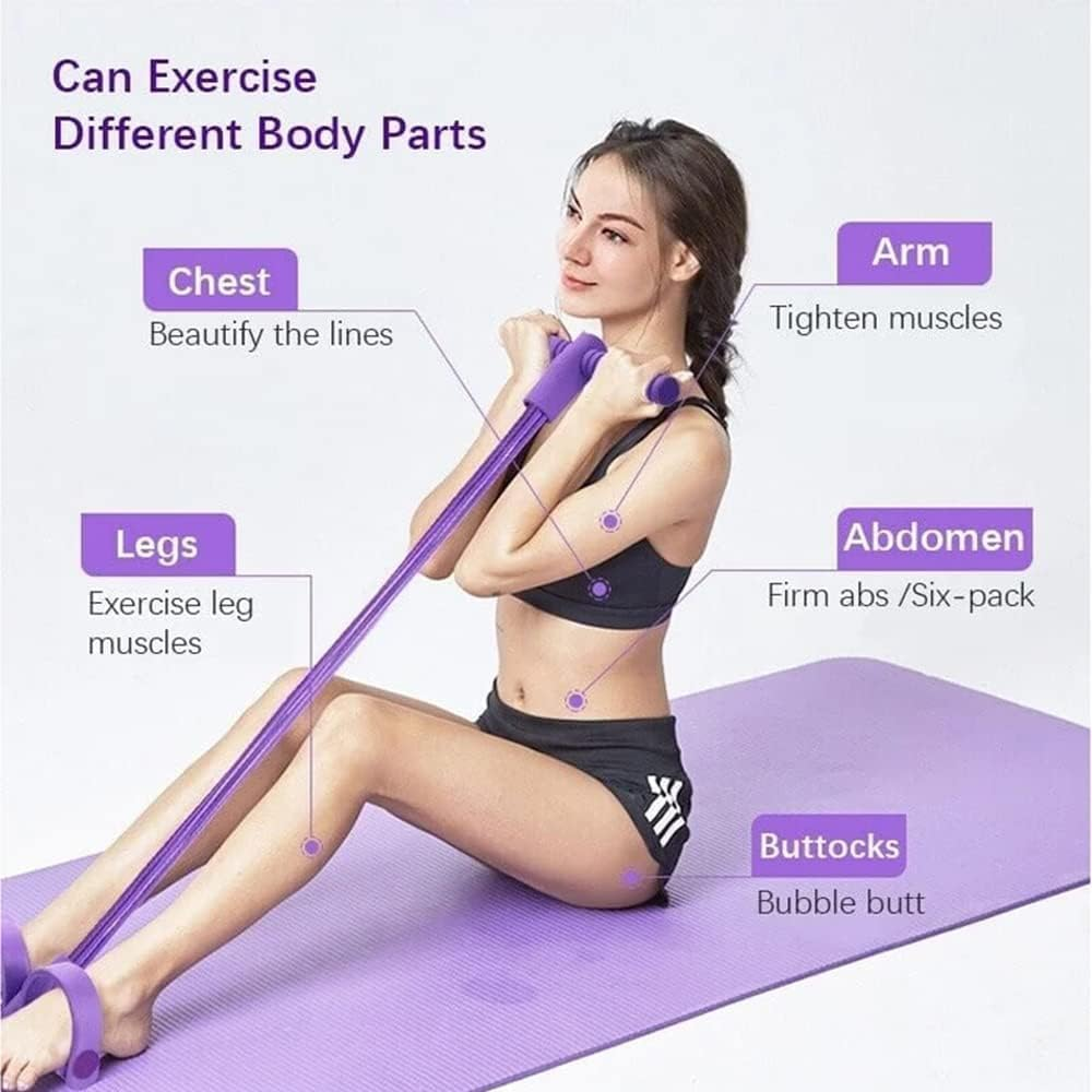 Multifunction Tension Rope, 4-Tube Elastic Yoga Pedal Puller Resistance Band, Natural Latex Tension Rope Fitness, Abdominal Trainer, Sit-Up Training Equipment, Bodybuilding Expander, for Weight Loss image number 2