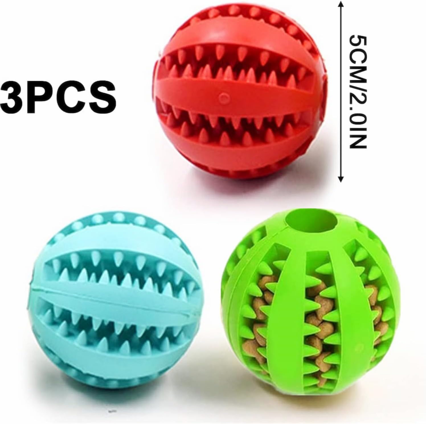 3 Pieces Dog Toys for Boredom Interactive 5Cm Treat Dispenser,Teeth Cleaning Chew Toy Exercise Game IQ Training Ball, Nontoxic and Durable Dog Products for Indoor Puppy Cat (Red, Blue, Green)