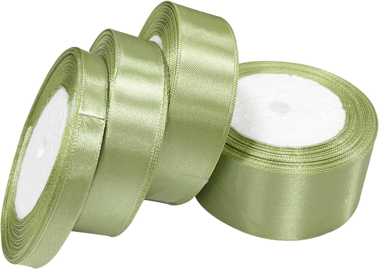 Satin Ribbon, Double Sided Polyester Gift Wrapping Ribbon for Crafting Xmas Valentine Bouquets DIY Sewing Project Cake Wedding Party Decoration (Sage Green, 25Mm&times;22M) image number 1
