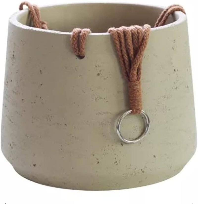 Copenhagen off White Ceramic Hanging Plant Pot Set of 2 - Includes Hanging Rope - Ceramic Cement Hanging Planters for Indoor & Outdoors - Textured Effect - Large & Medium Plant Pots&hellip; image number 3