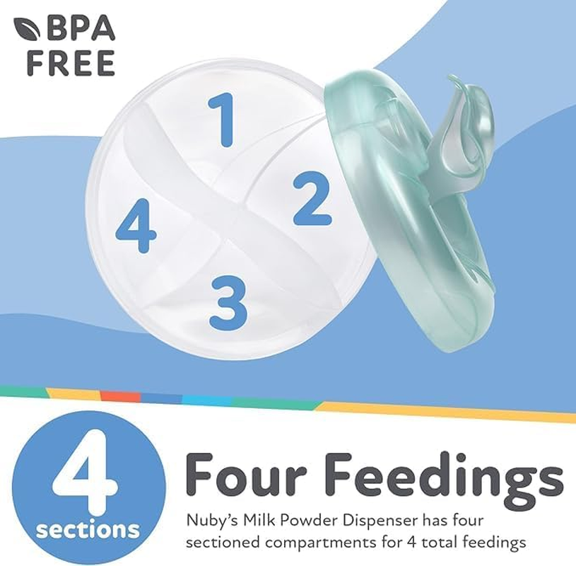 Nuby Powder Formula Dispenser - Pre-Portioned Baby Formula Container for Travel - Snap-On Cap, 4 Compartments - for Infants image number 2