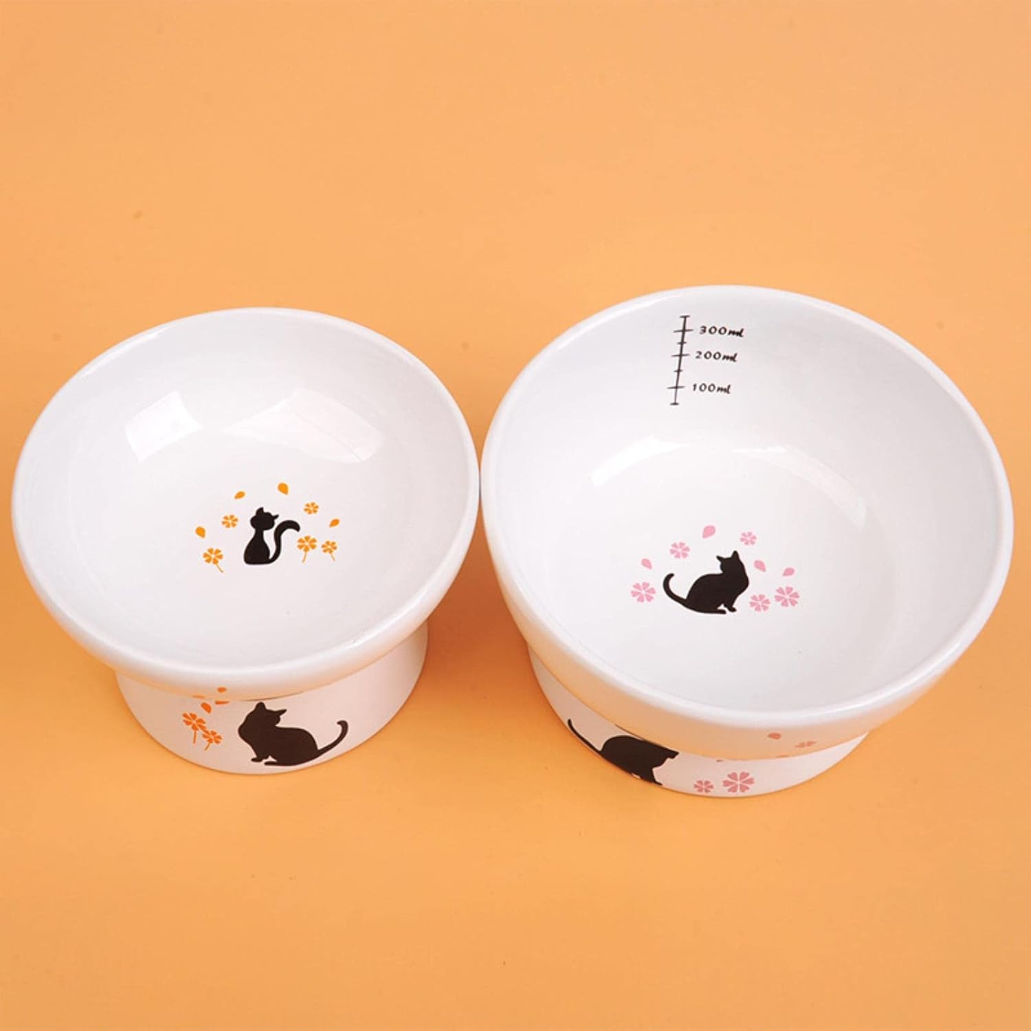 Japanese Style Tall Ceramic Pet Bowl Adult Cat Drinking Bowl Cat Food Bowl Printed Ceramic Cat Bowl-Grain Bowl,White image number 4